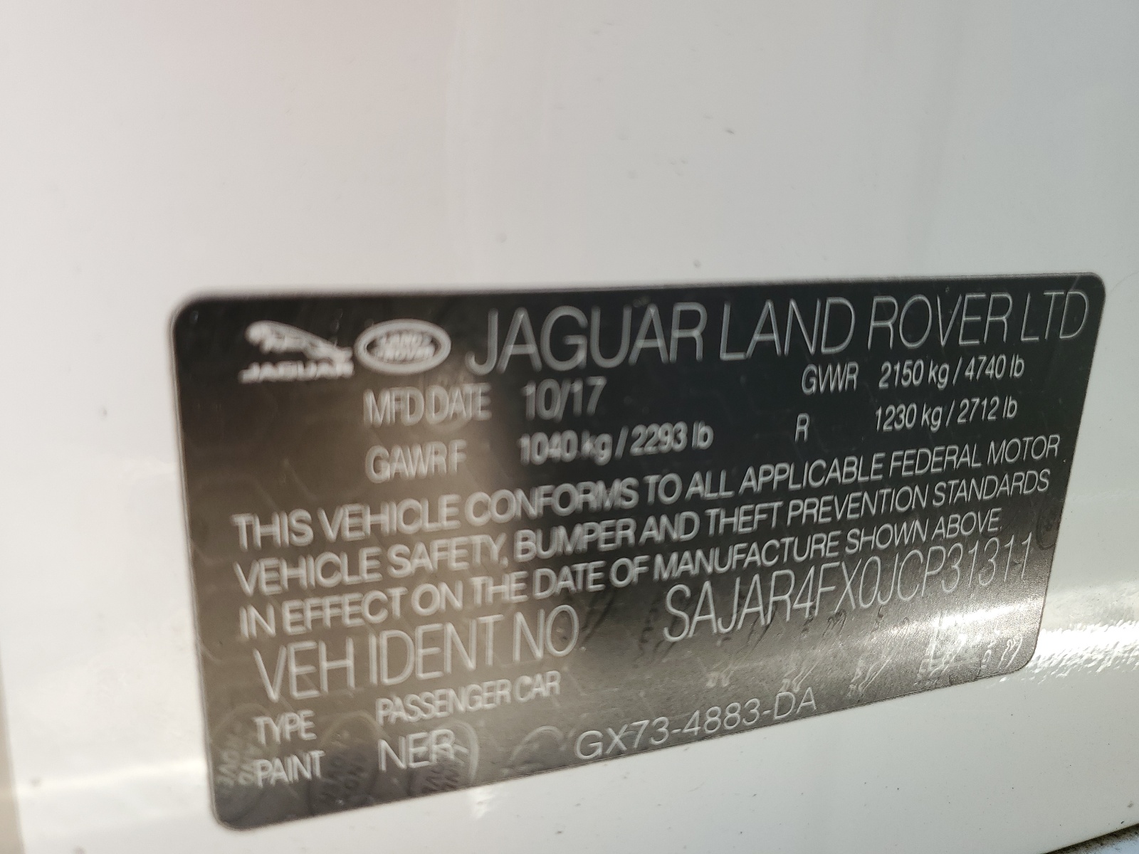 2018 Jaguar Xe vin: SAJAR4FX0JCP31311