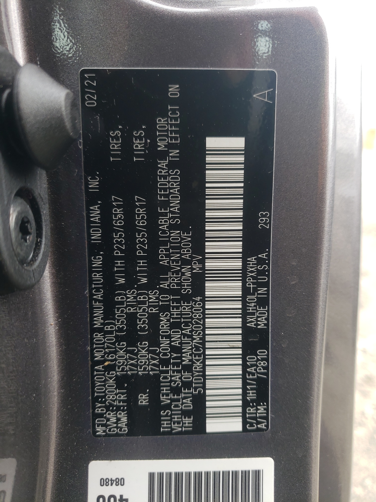 5TDYRKEC7MS028064 2021 Toyota Sienna Xle