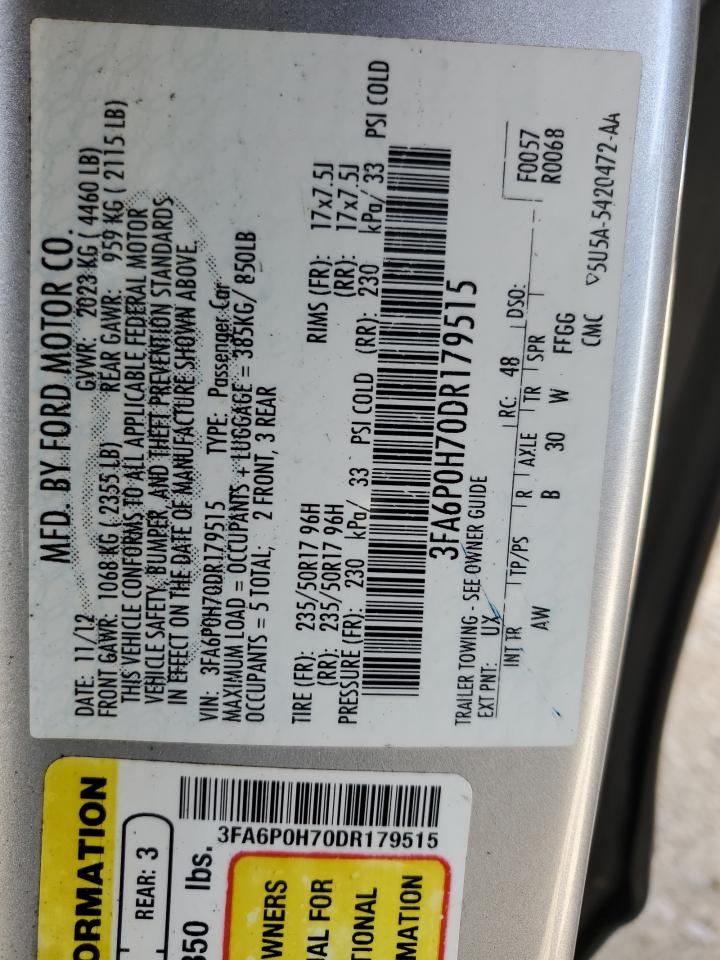 2013 Ford Fusion Se VIN: 3FA6P0H70DR179515 Lot: 64068314