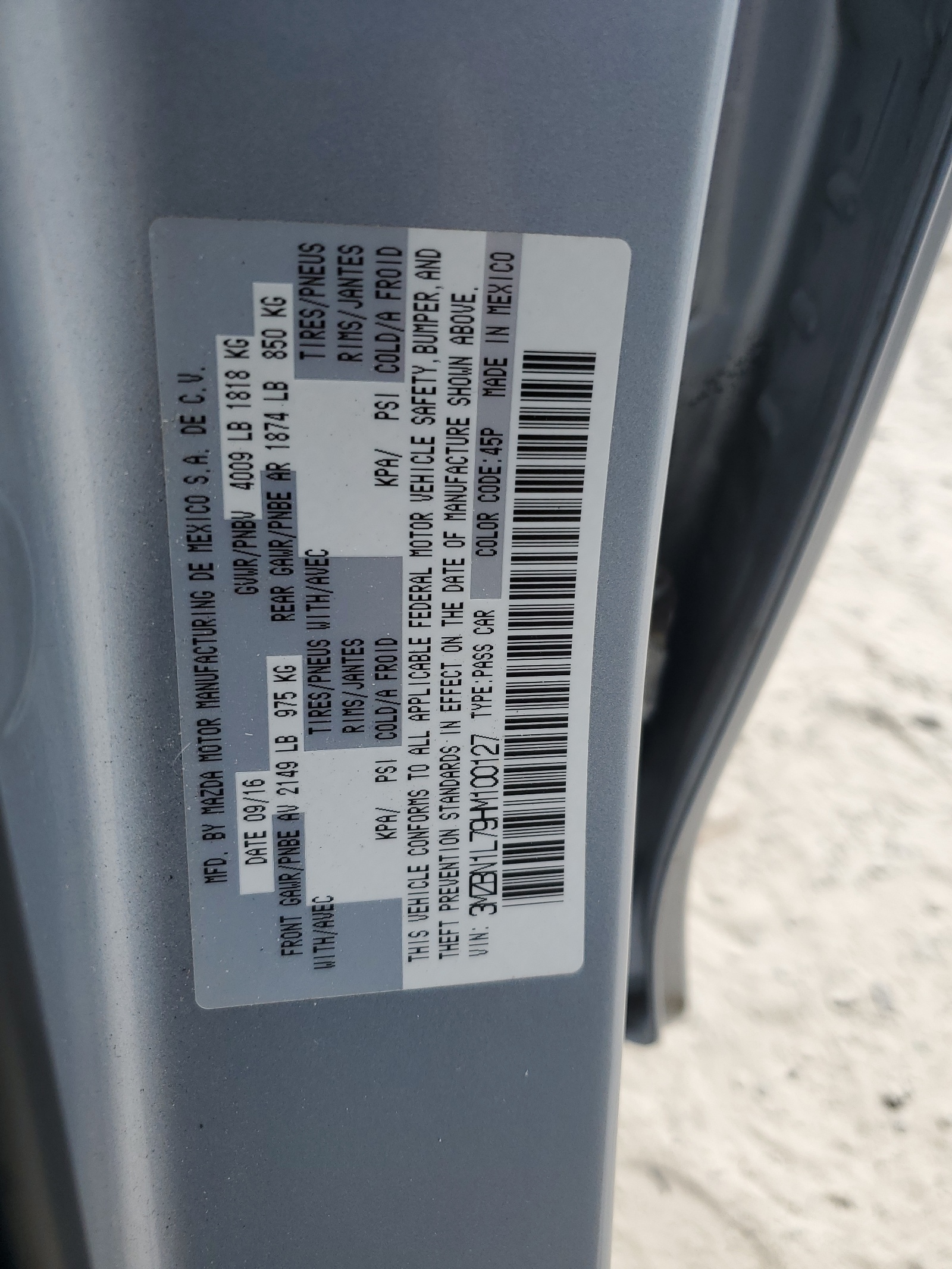 3MZBN1L79HM100127 2017 Mazda 3 Touring