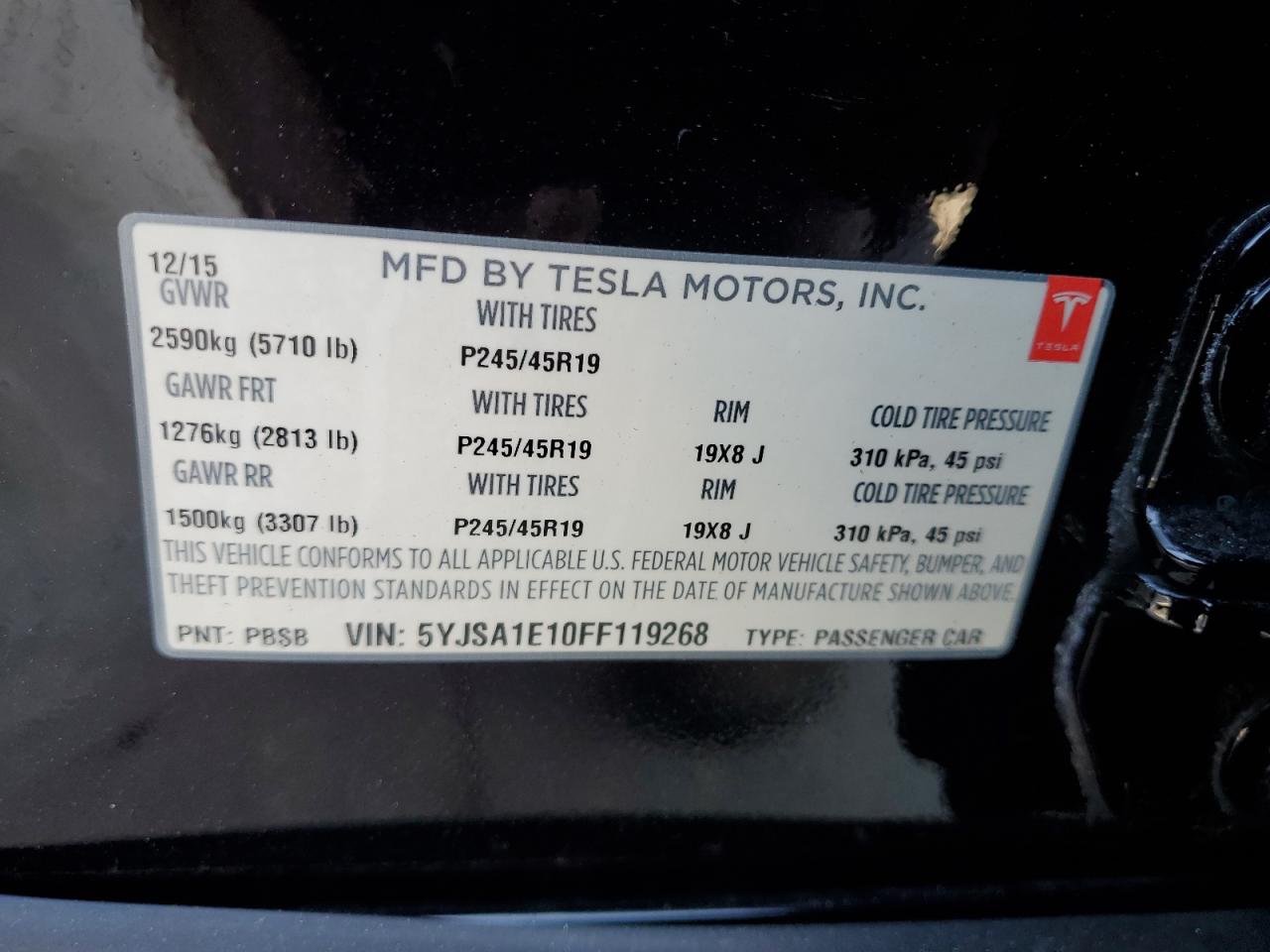 2015 Tesla Model S VIN: 5YJSA1E10FF119268 Lot: 64658984