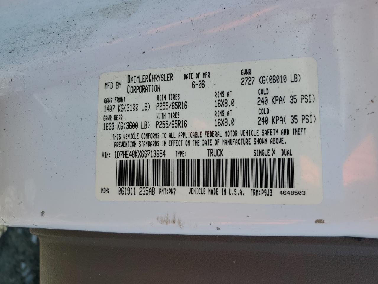 1D7HE48KX6S713654 2006 Dodge Dakota Quad Slt