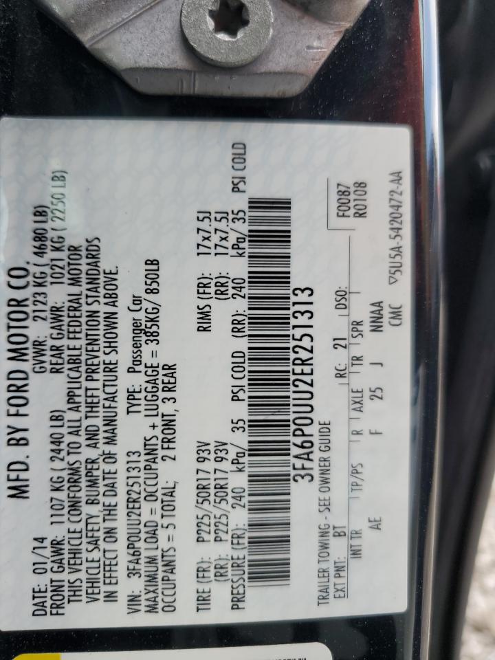 2014 Ford Fusion S Hybrid VIN: 3FA6P0UU2ER251313 Lot: 61903394