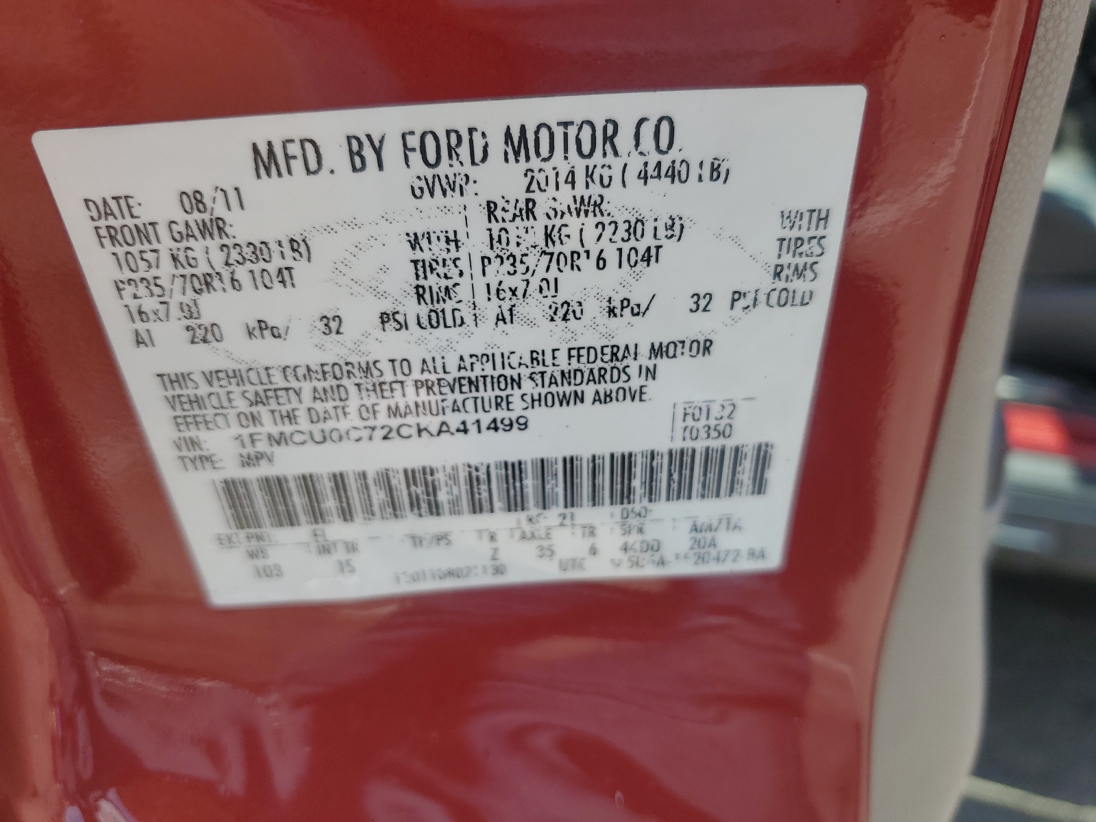 1FMCU0C72CKA41499 2012 Ford Escape Xls