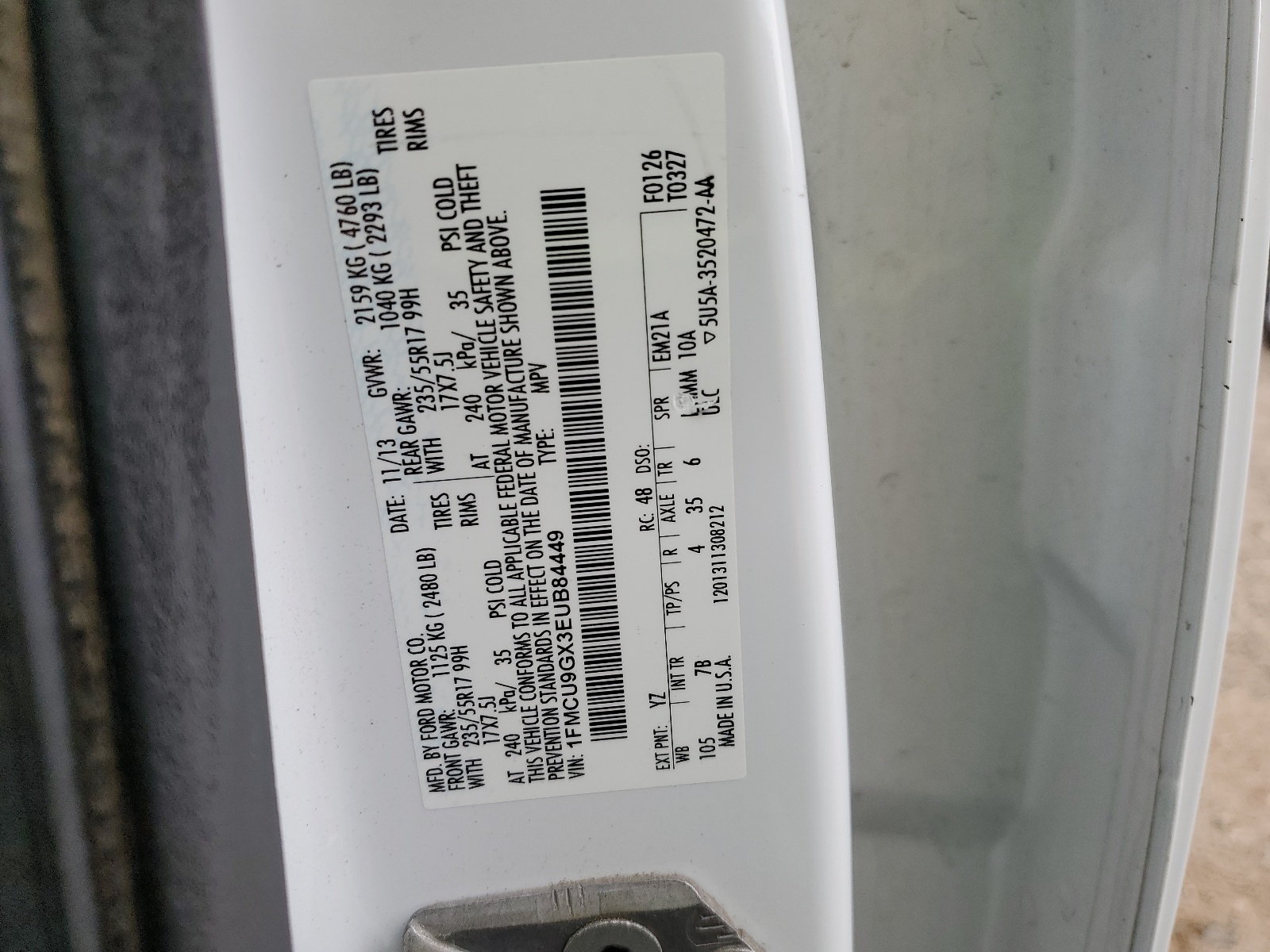 1FMCU9GX3EUB84449 2014 Ford Escape Se