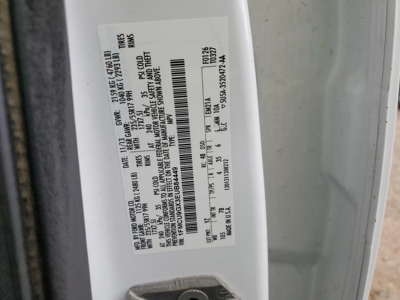 2014 Ford Escape Se VIN: 1FMCU9GX3EUB84449 Lot: 63399884