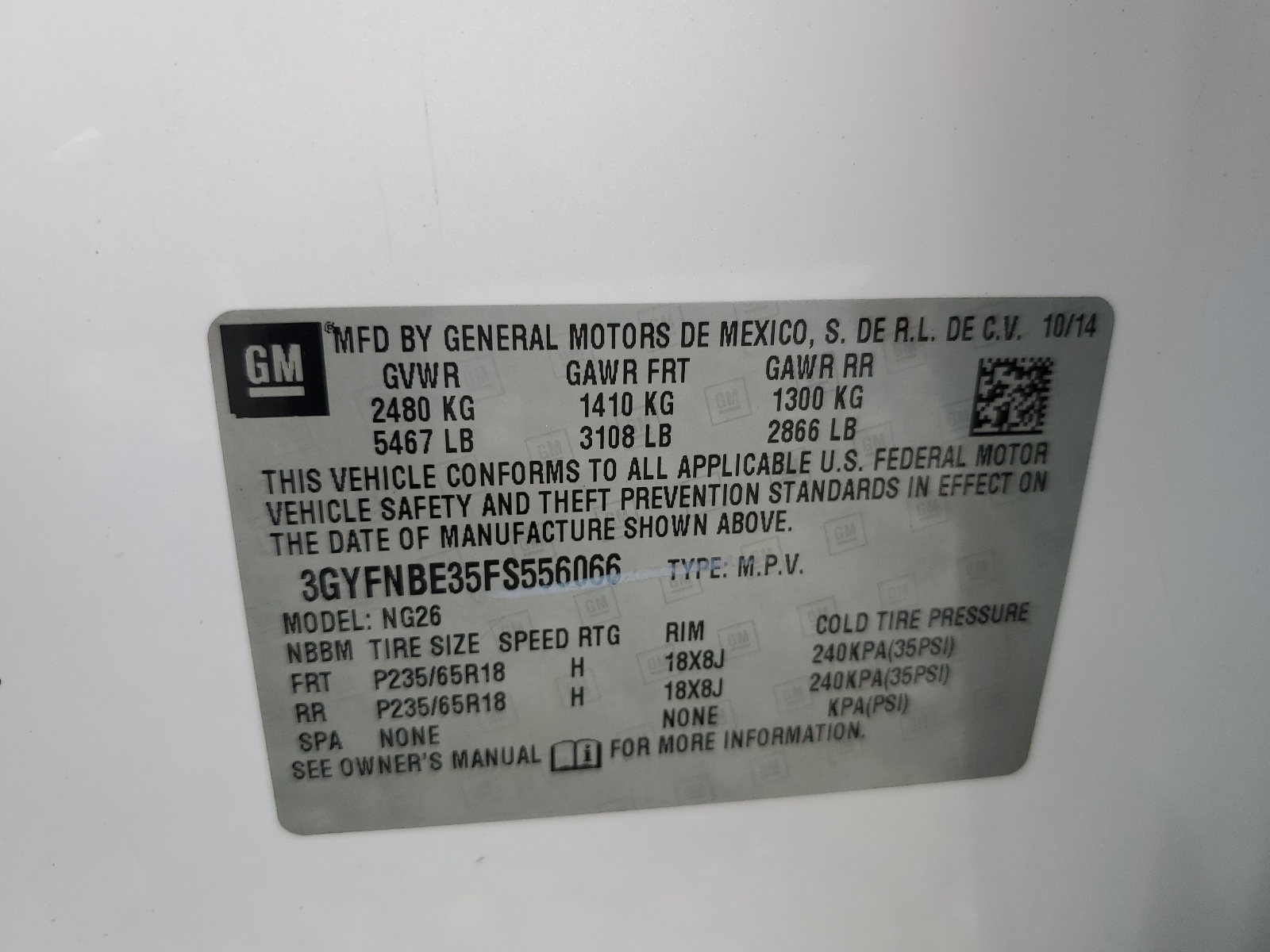 3GYFNBE35FS556066 2015 Cadillac Srx Luxury Collection