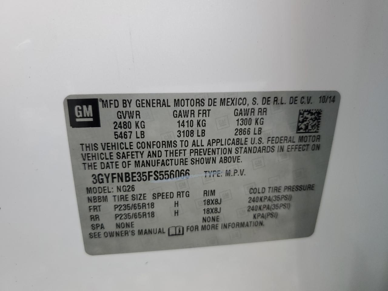 2015 Cadillac Srx Luxury Collection VIN: 3GYFNBE35FS556066 Lot: 61424474