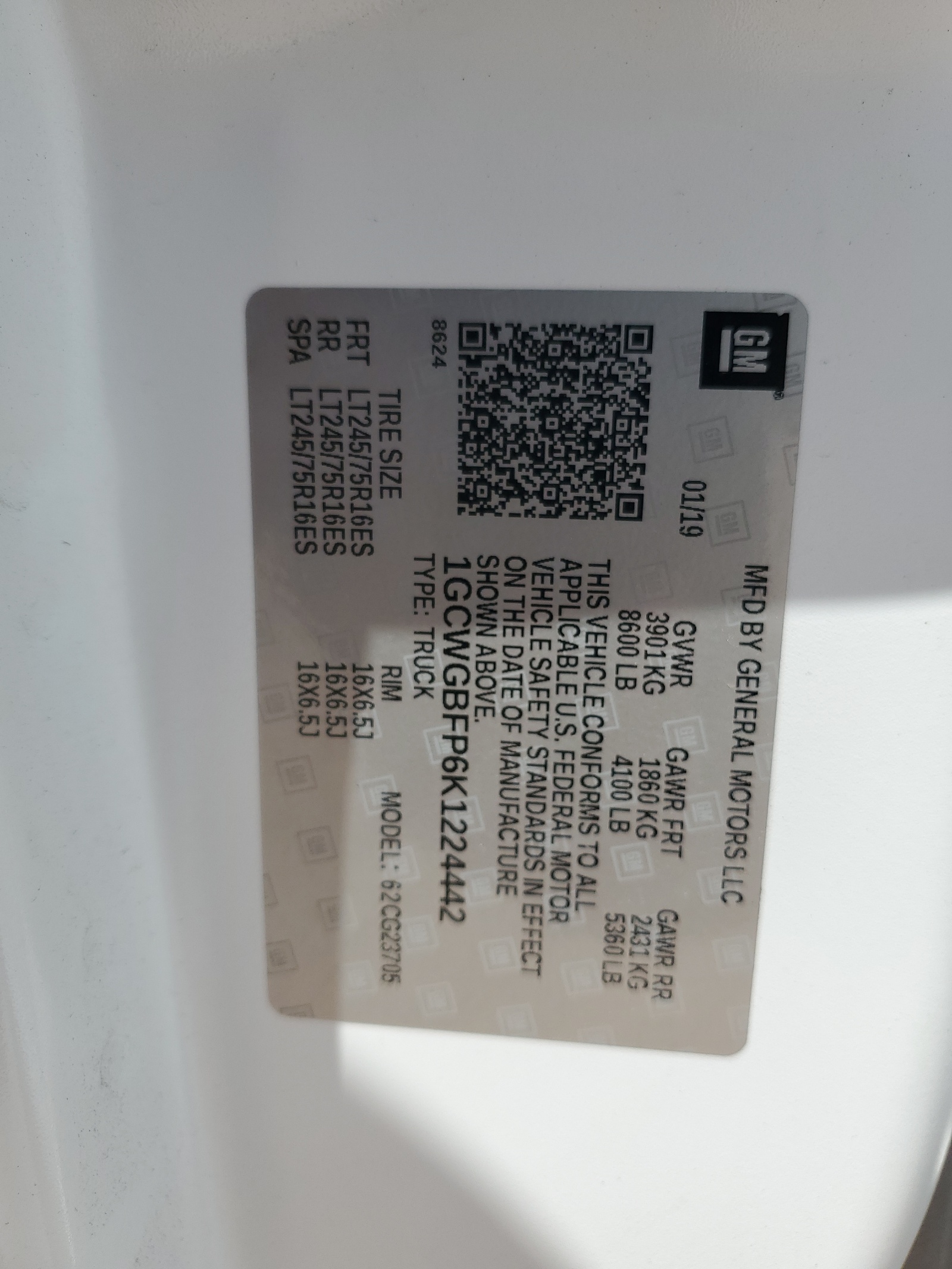 1GCWGBFP6K1224442 2019 Chevrolet Express G2500