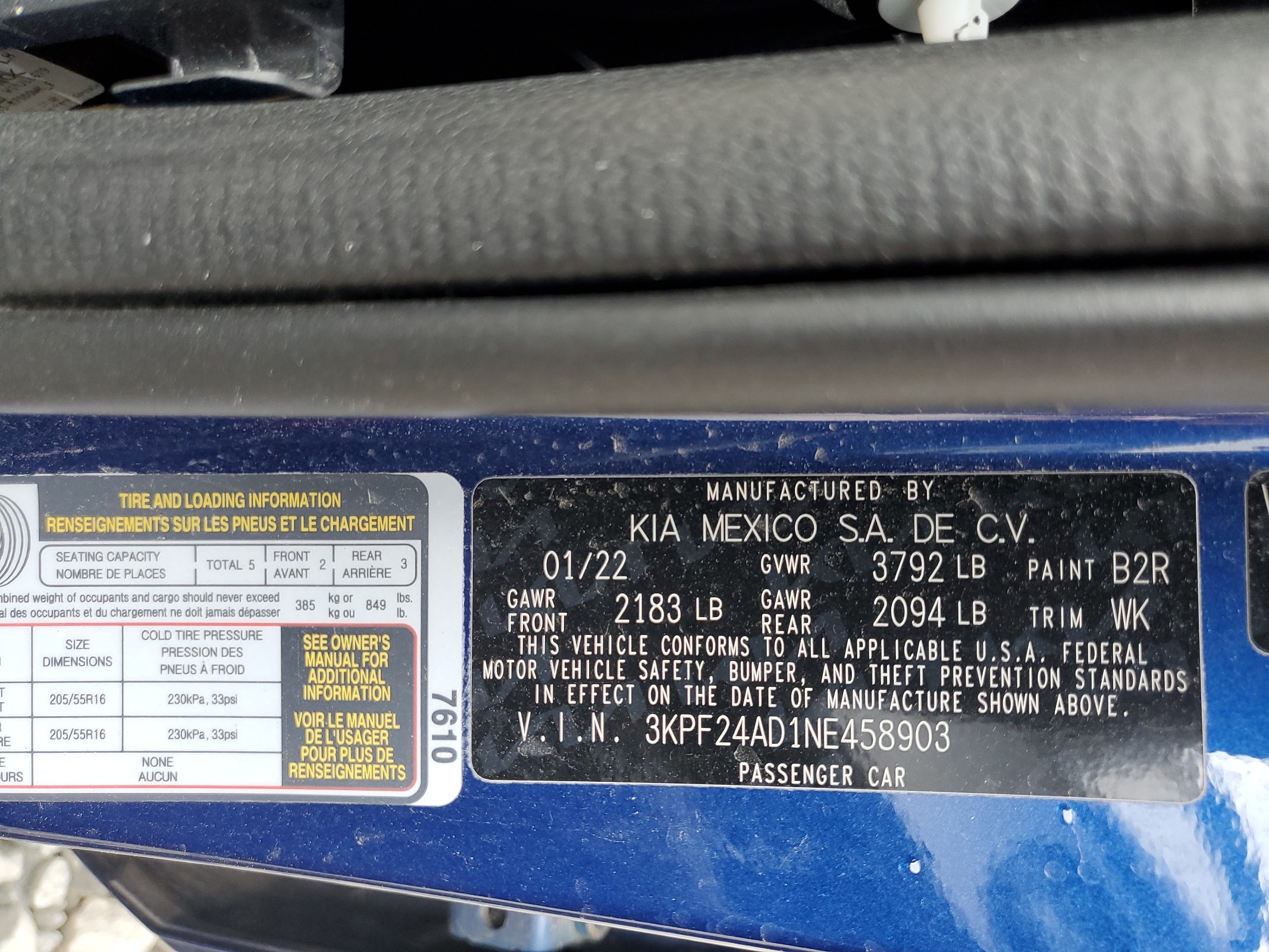 3KPF24AD1NE458903 2022 Kia Forte Fe