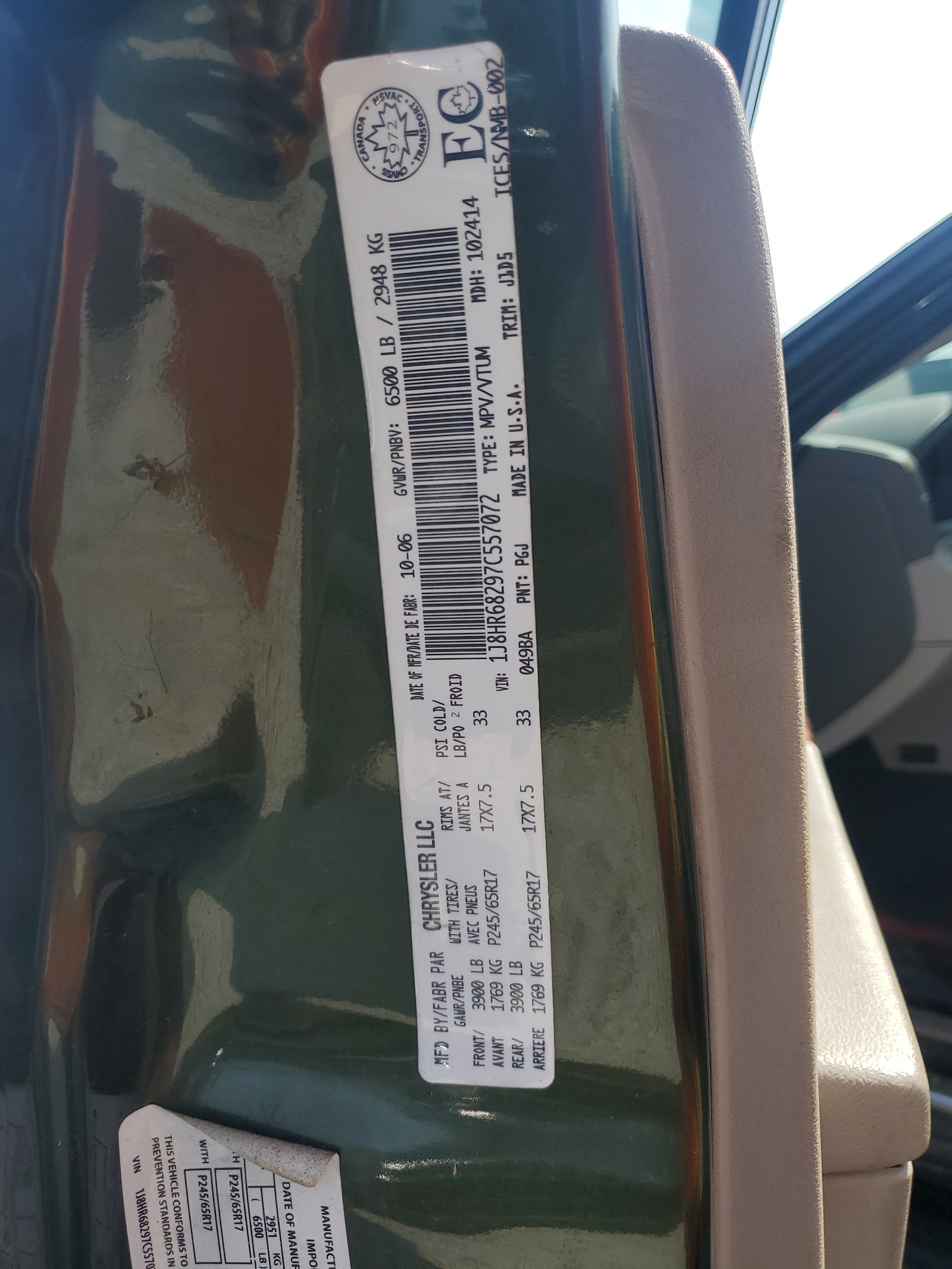 1J8HR68297C557072 2007 Jeep Grand Cherokee Overland