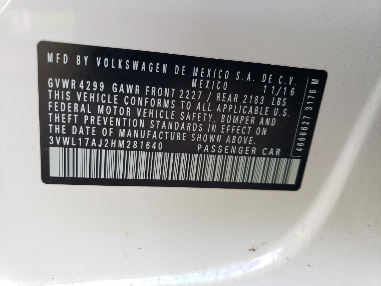 2017 Volkswagen Jetta Sel VIN: 3VWL17AJ2HM281640 Lot: 62893244