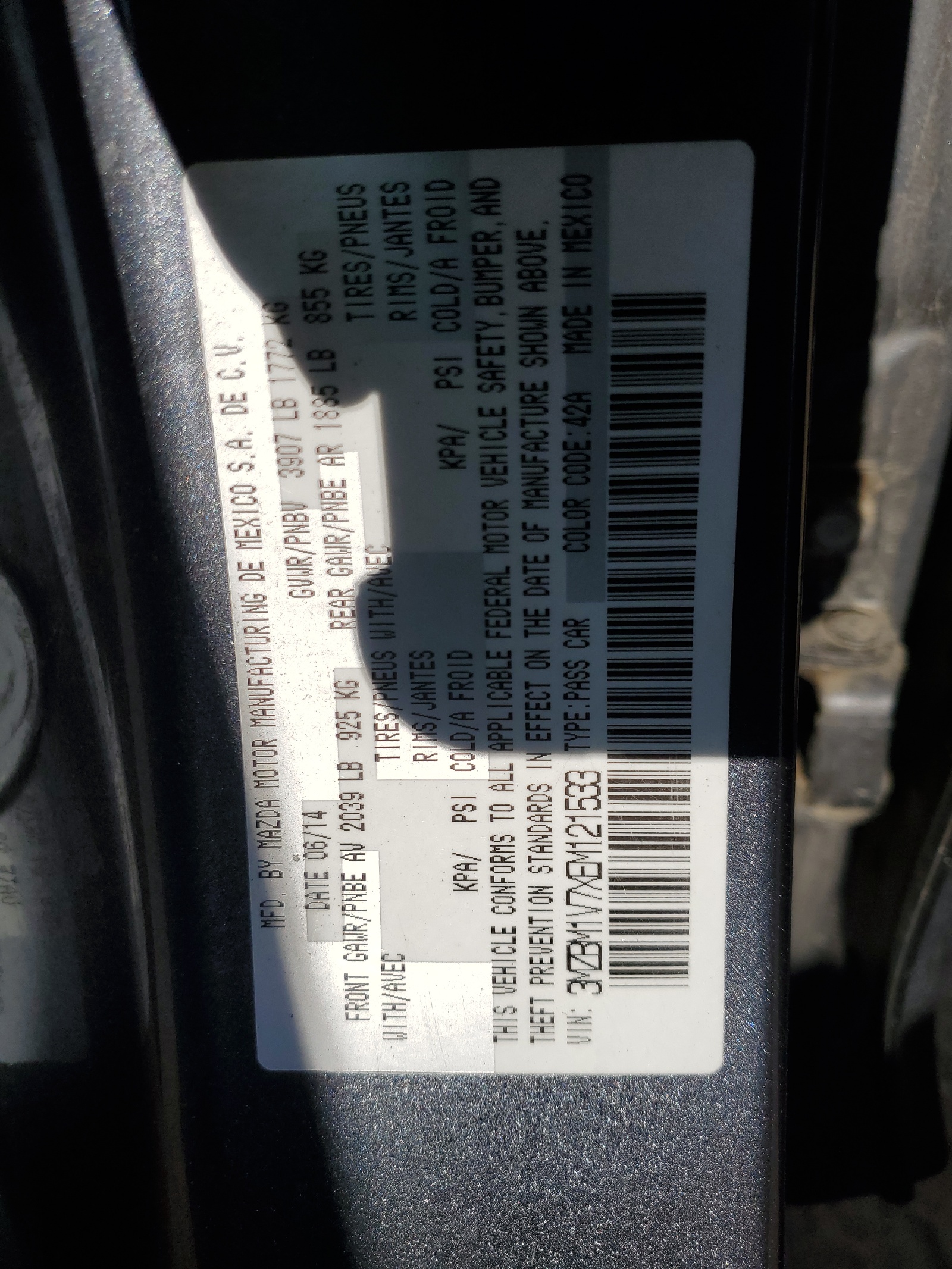 3MZBM1V7XEM121533 2014 Mazda 3 Touring