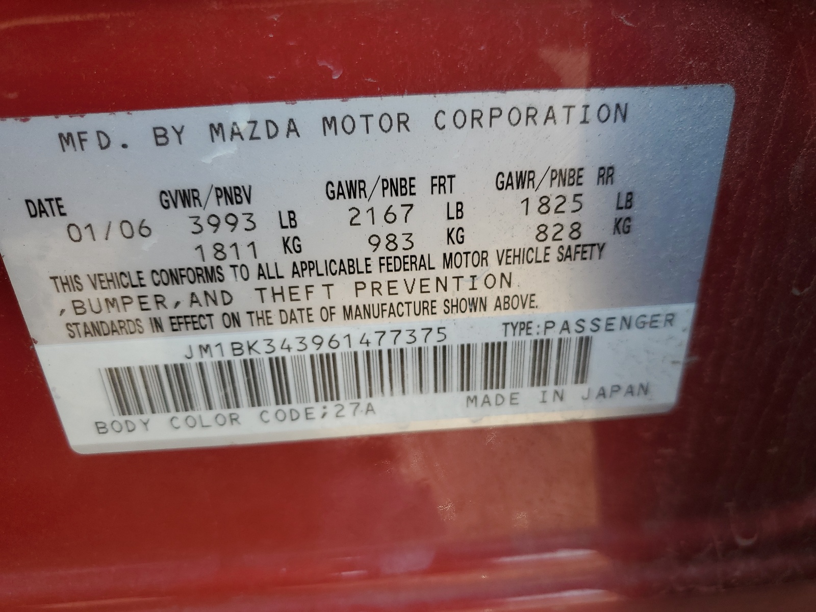 JM1BK343961477375 2006 Mazda 3 Hatchback