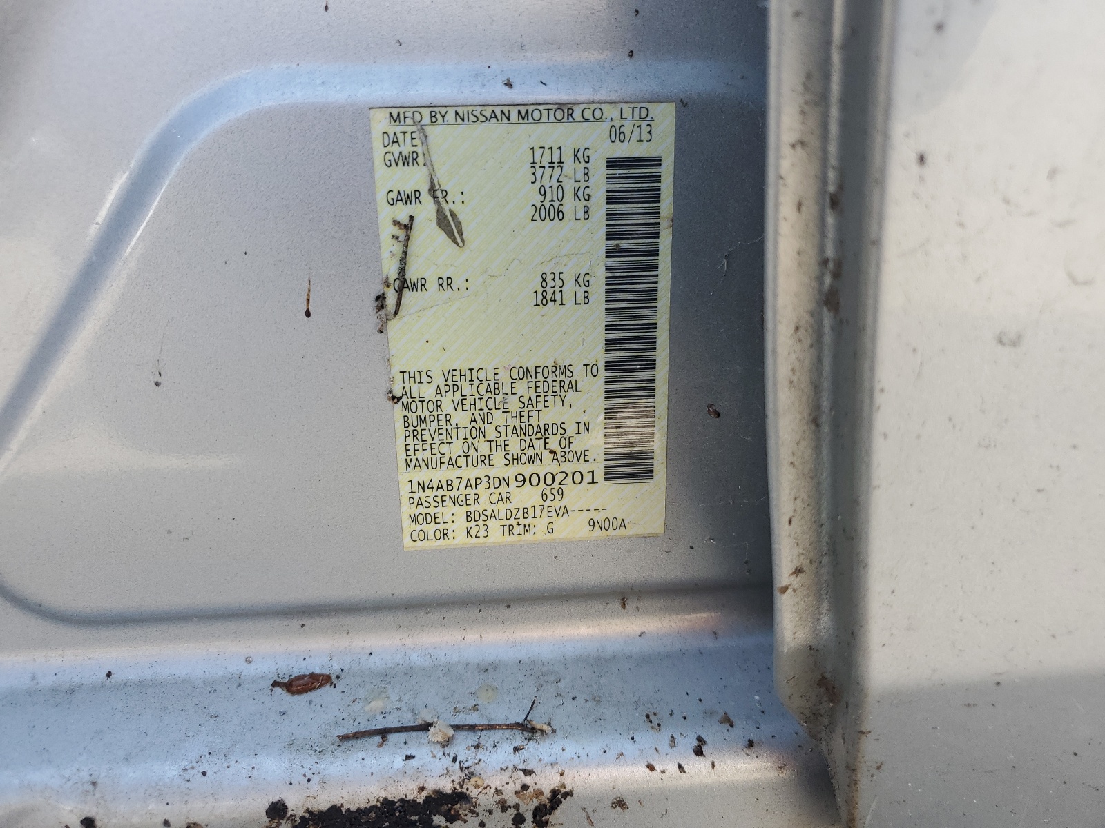 1N4AB7AP3DN900201 2013 Nissan Sentra S