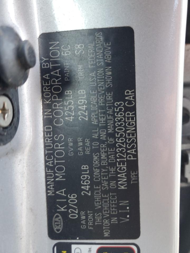 2006 Kia Optima Lx VIN: KNAGE123265033653 Lot: 64087624