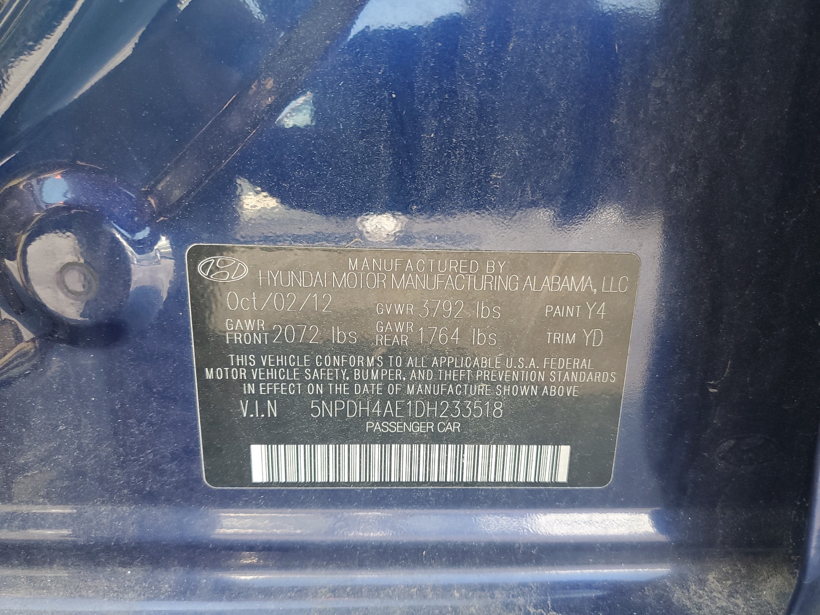 5NPDH4AE1DH233518 2013 Hyundai Elantra Gls