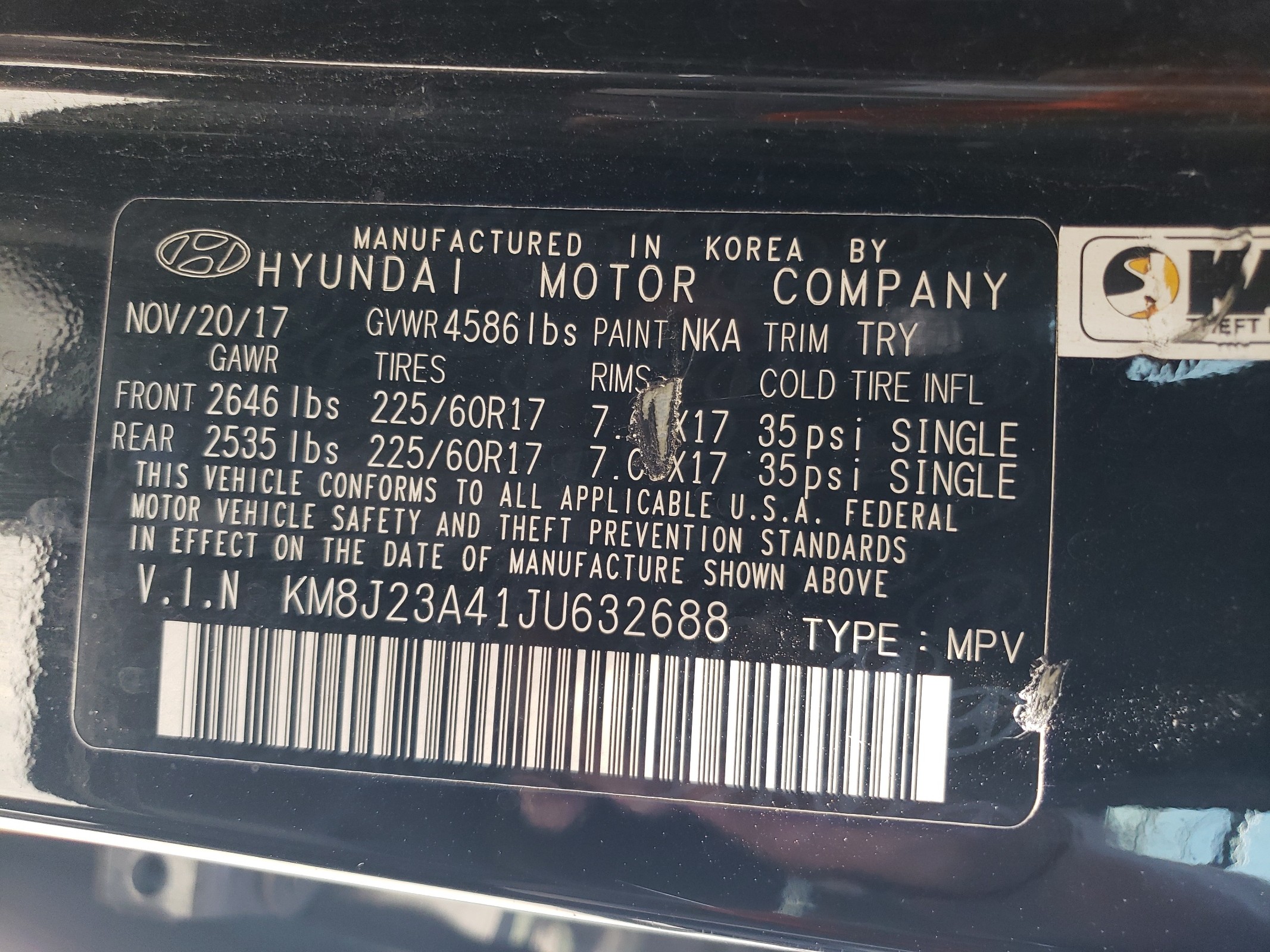 KM8J23A41JU632688 2018 Hyundai Tucson Se