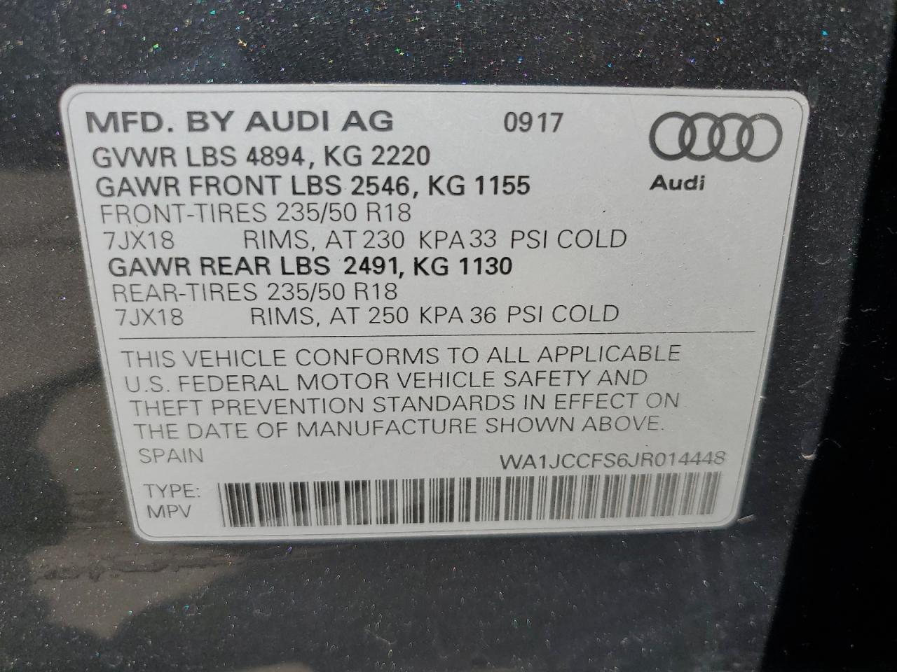 2018 Audi Q3 Premium Plus VIN: WA1JCCFS6JR014448 Lot: 63091454