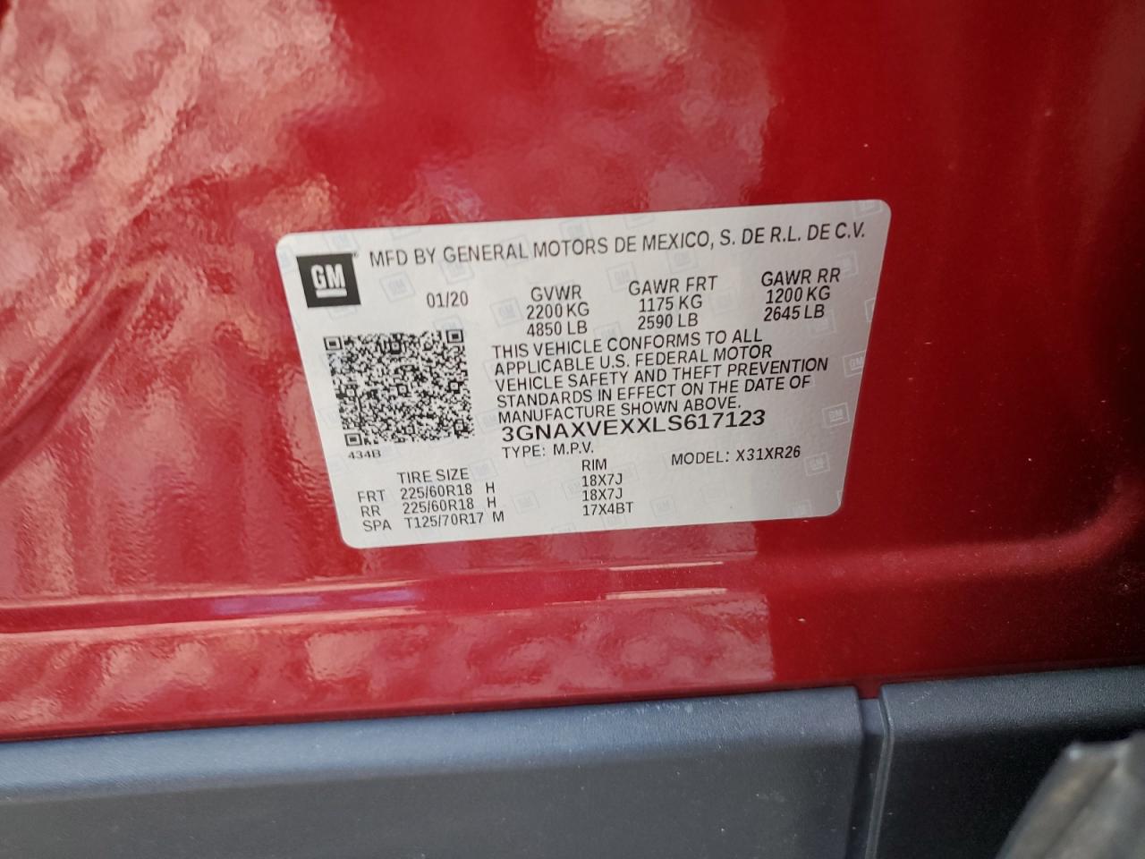 2020 Chevrolet Equinox Lt VIN: 3GNAXVEXXLS617123 Lot: 63137924