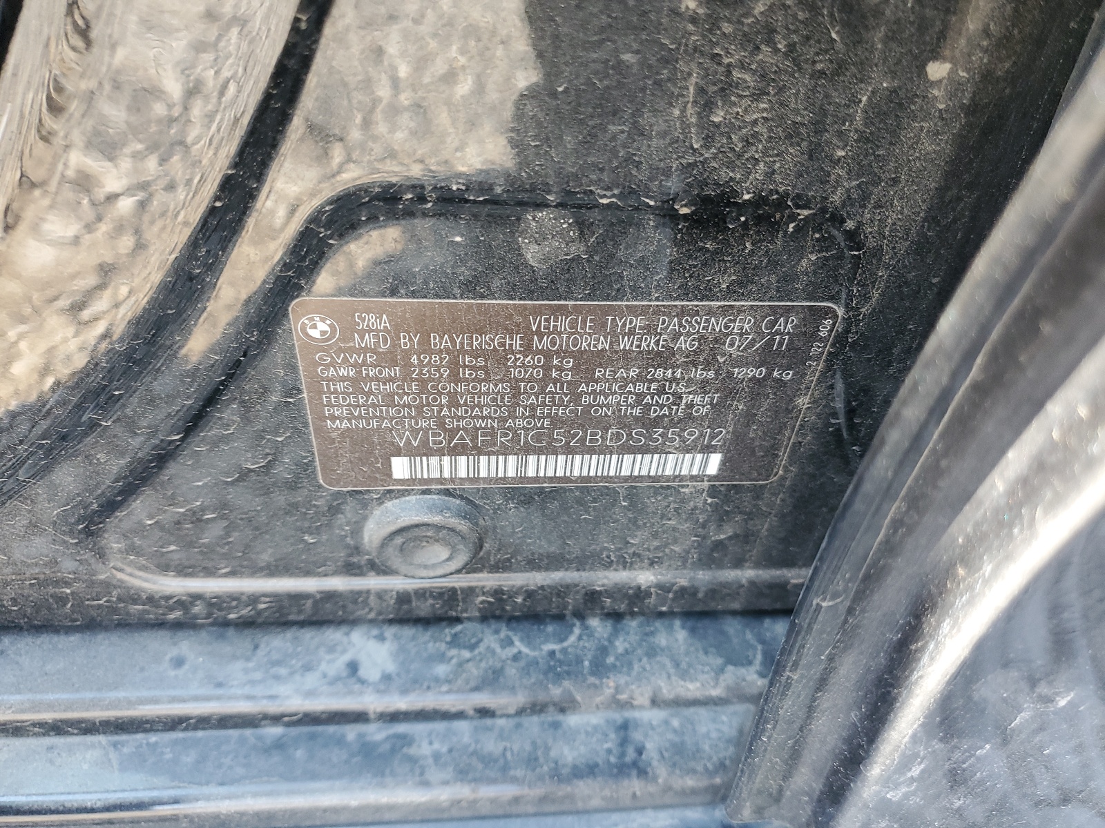 WBAFR1C52BDS35912 2011 BMW 528 I