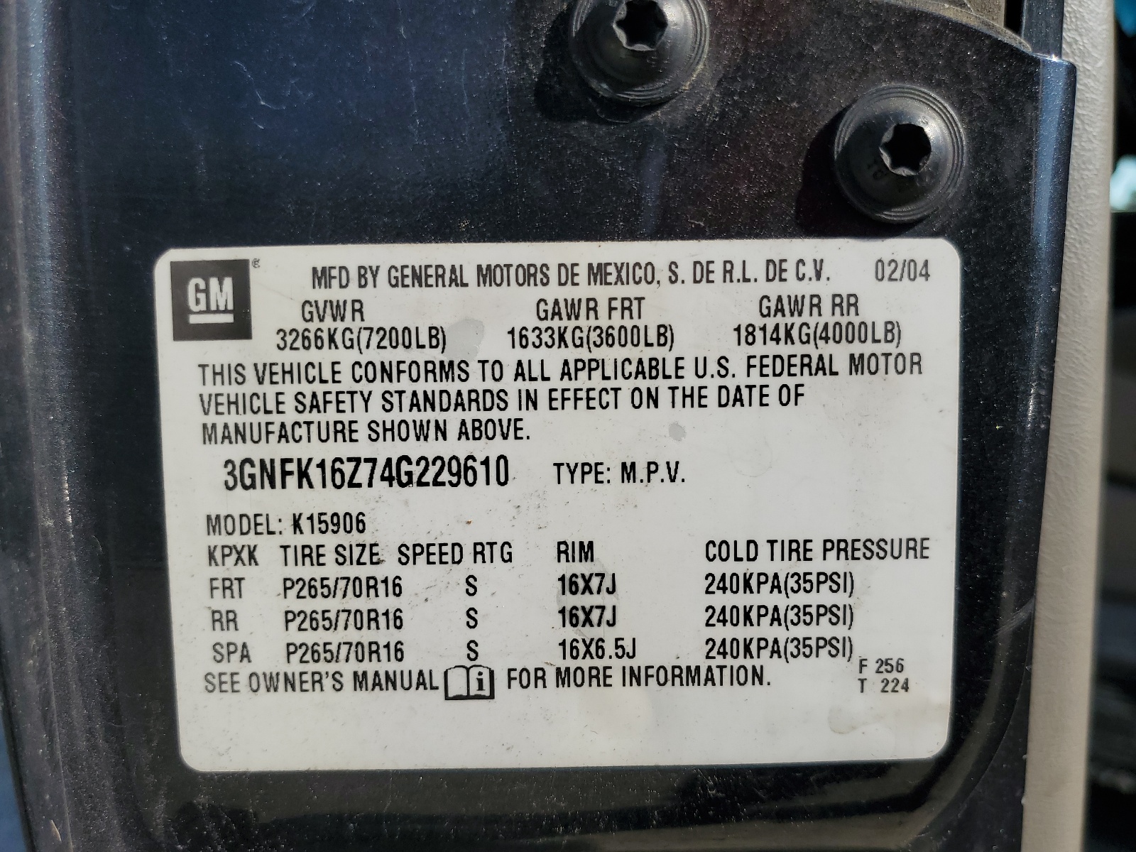 3GNFK16Z74G229610 2004 Chevrolet Suburban K1500