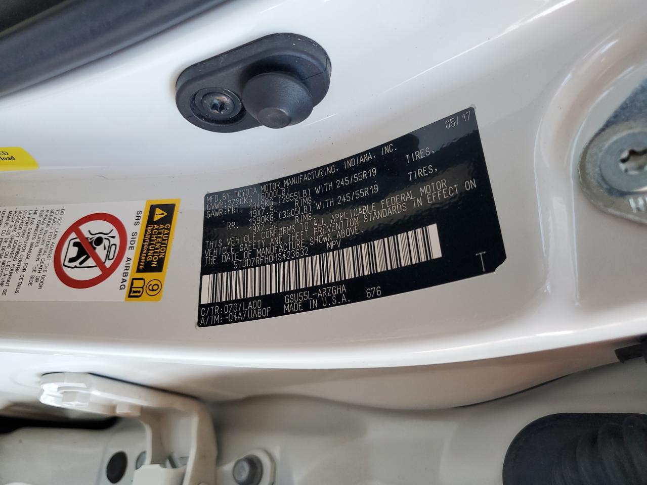 2017 Toyota Highlander Limited VIN: 5TDDZRFH0HS423632 Lot: 63266154