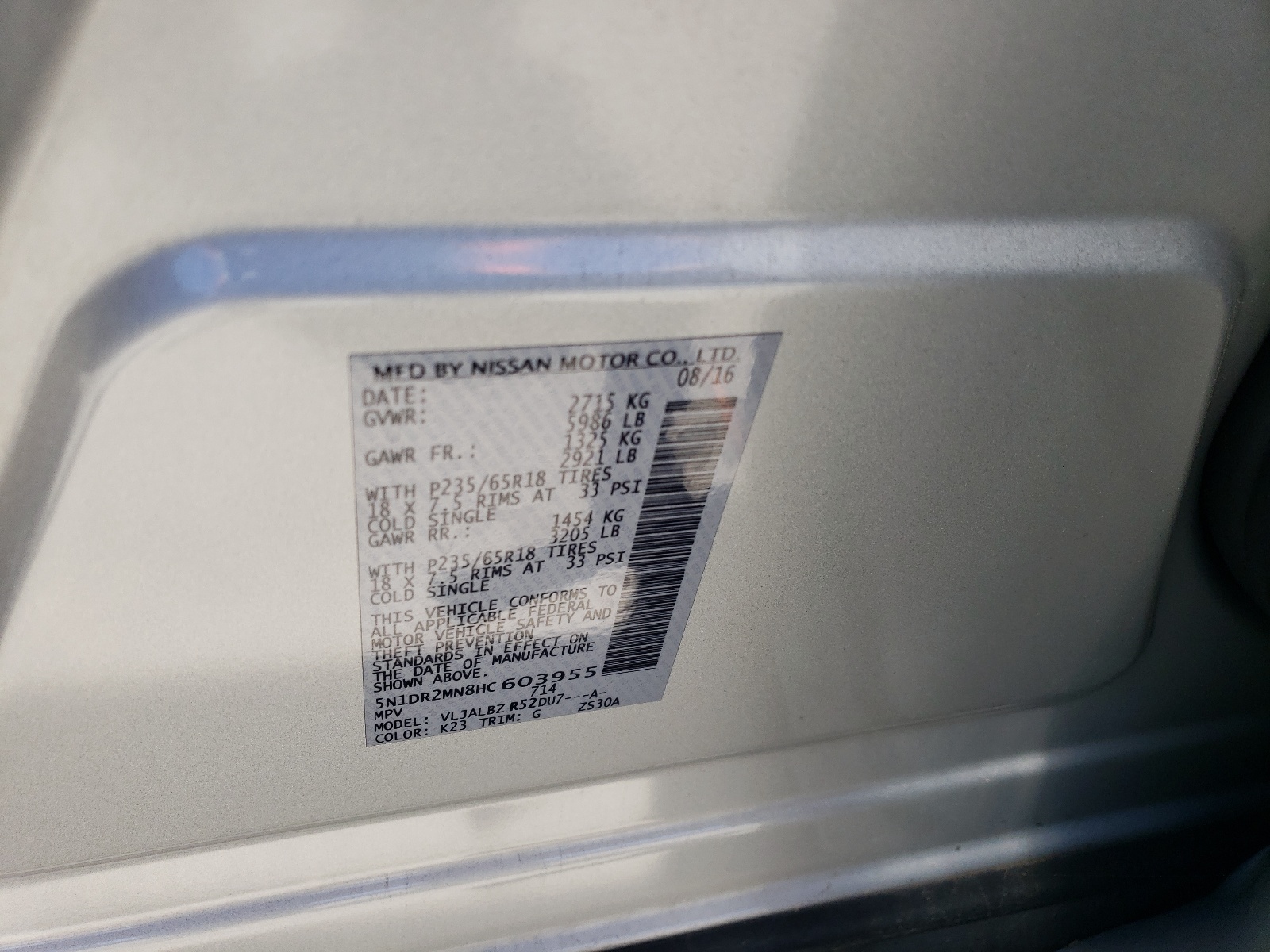 5N1DR2MN8HC603955 2017 Nissan Pathfinder S