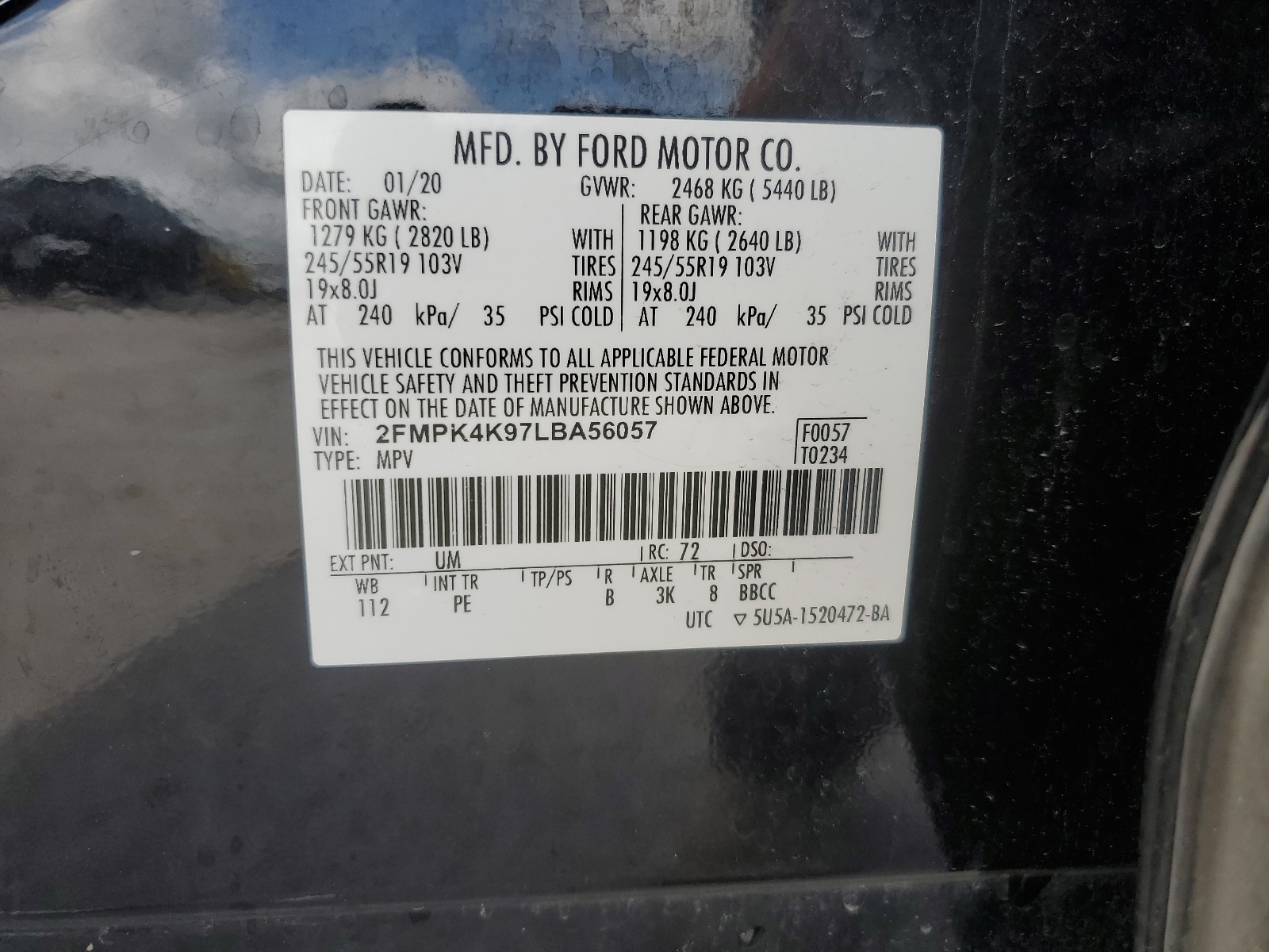 2FMPK4K97LBA56057 2020 Ford Edge Titanium