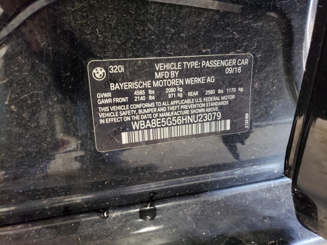 2017 BMW 320 Xi VIN: WBA8E5G56HNU23079 Lot: 65294364