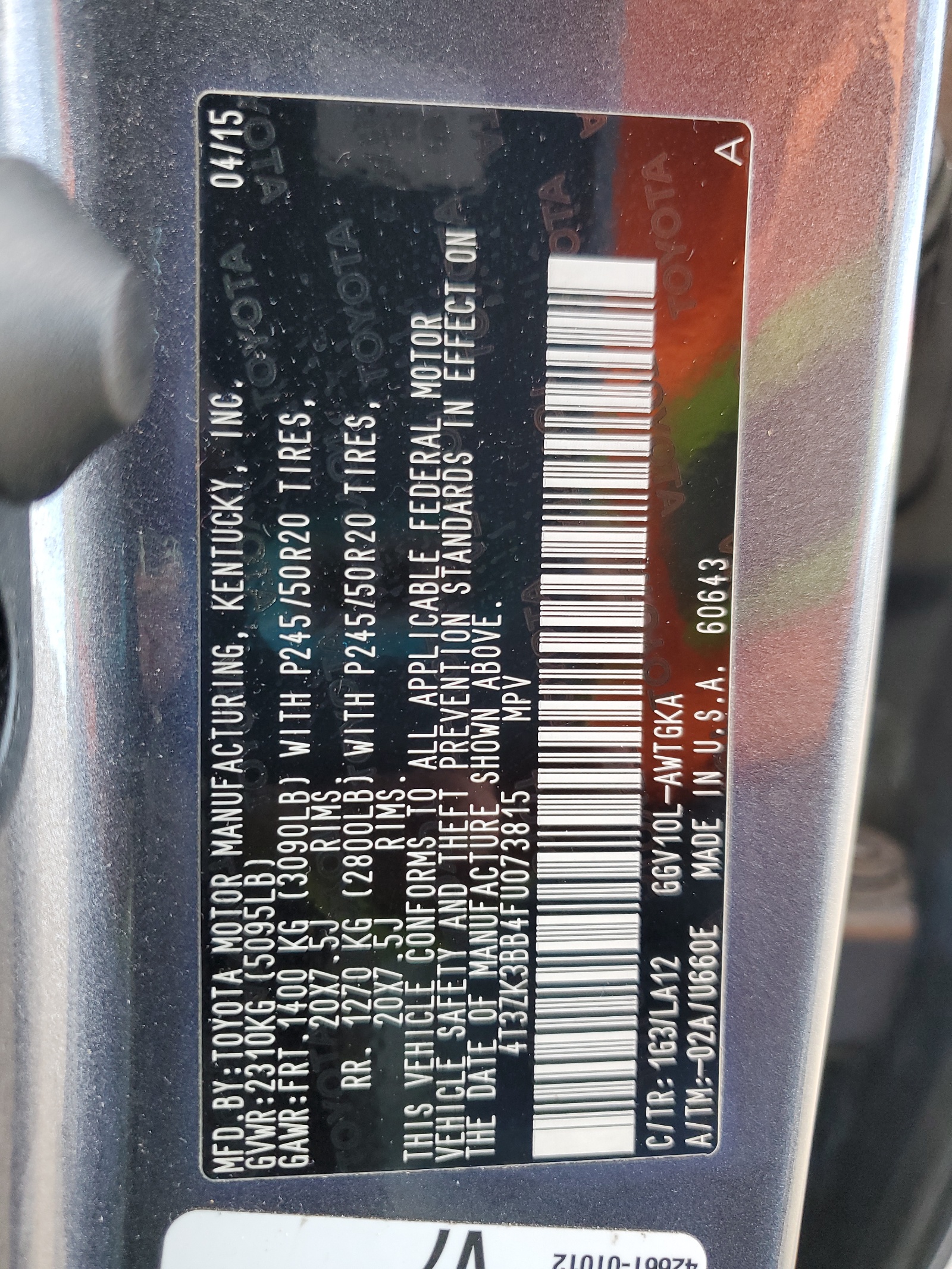 4T3ZK3BB4FU073815 2015 Toyota Venza Le