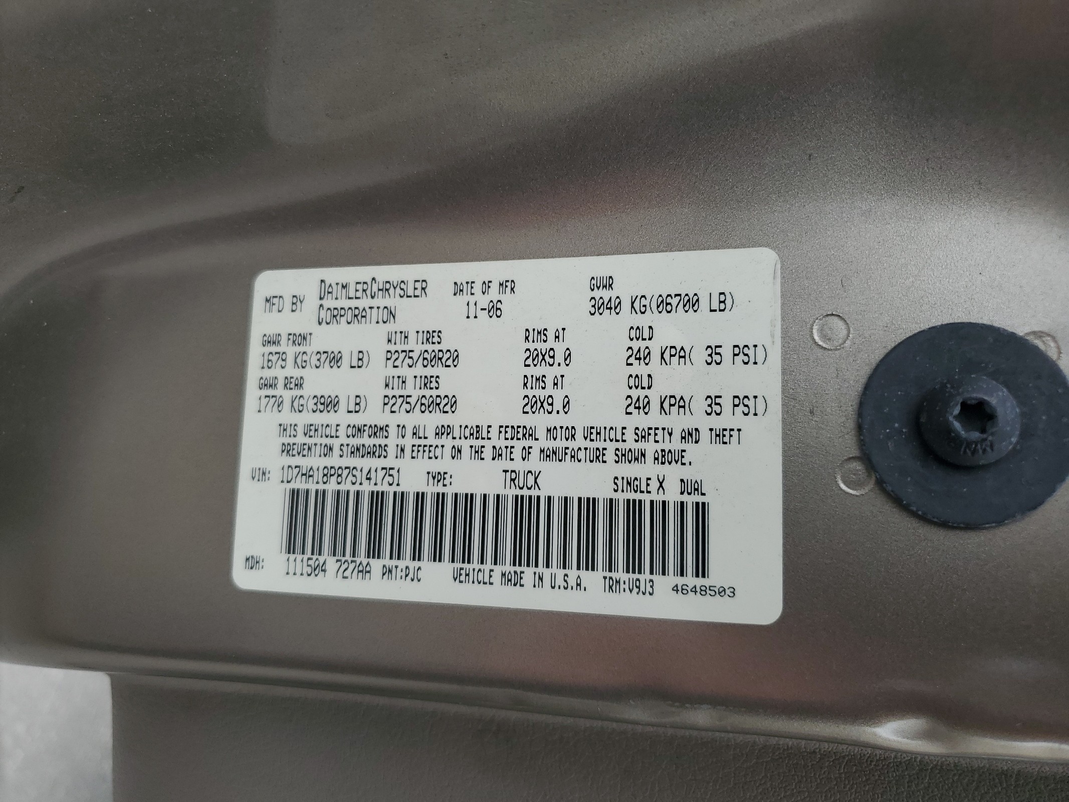 1D7HA18P87S141751 2007 Dodge Ram 1500 St