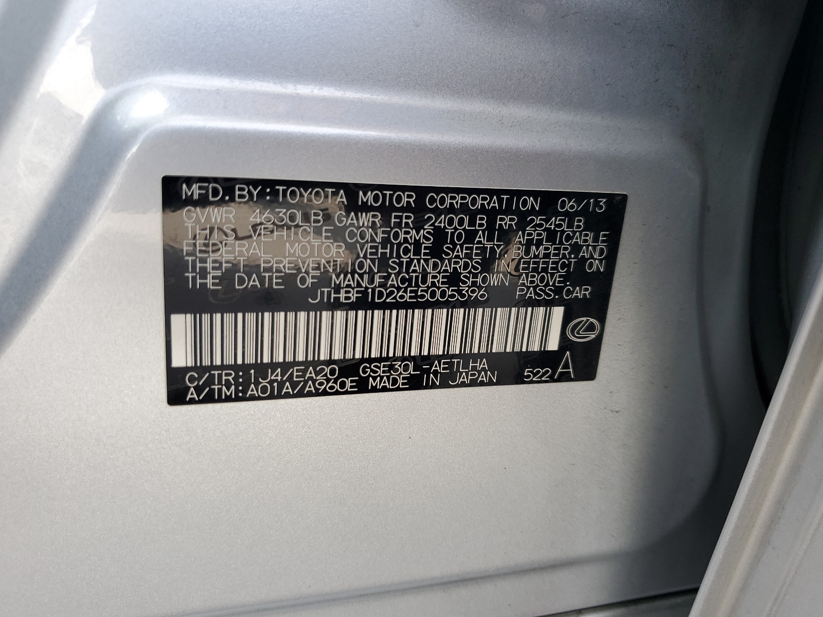 JTHBF1D26E5005396 2014 Lexus Is 250