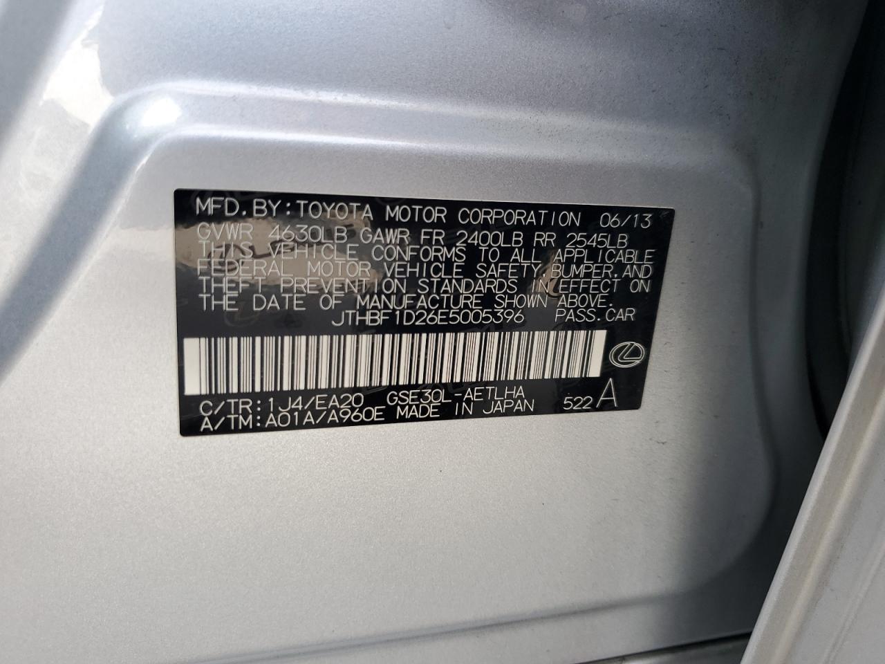 2014 Lexus Is 250 VIN: JTHBF1D26E5005396 Lot: 62438354