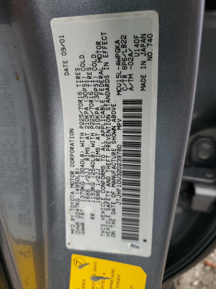 2002 Lexus Rx 300 VIN: JTJHF10U320239780 Lot: 63333134