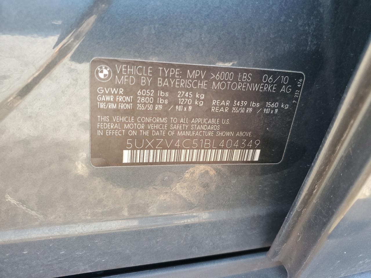 2011 BMW X5 xDrive35I VIN: 5UXZV4C51BL404349 Lot: 61928354