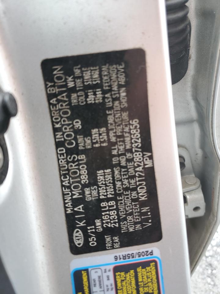 2011 Kia Soul + VIN: KNDJT2A28B7326856 Lot: 64418824