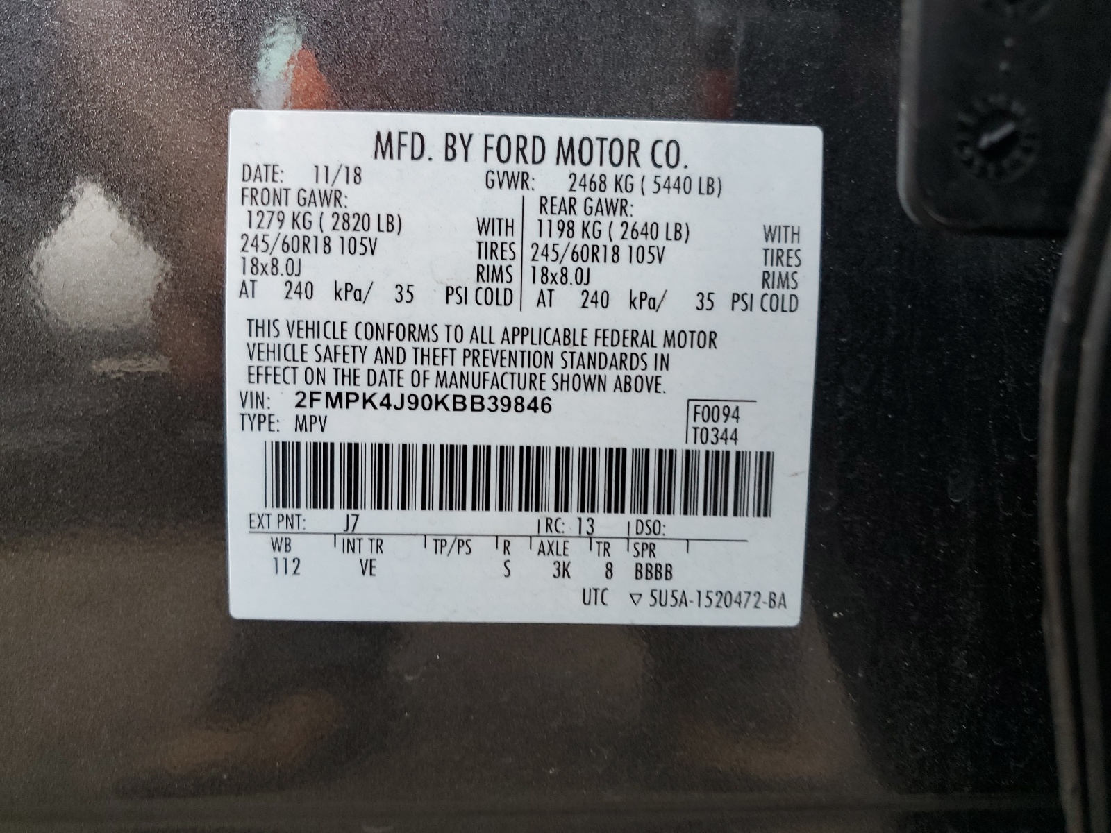 2FMPK4J90KBB39846 2019 Ford Edge Sel