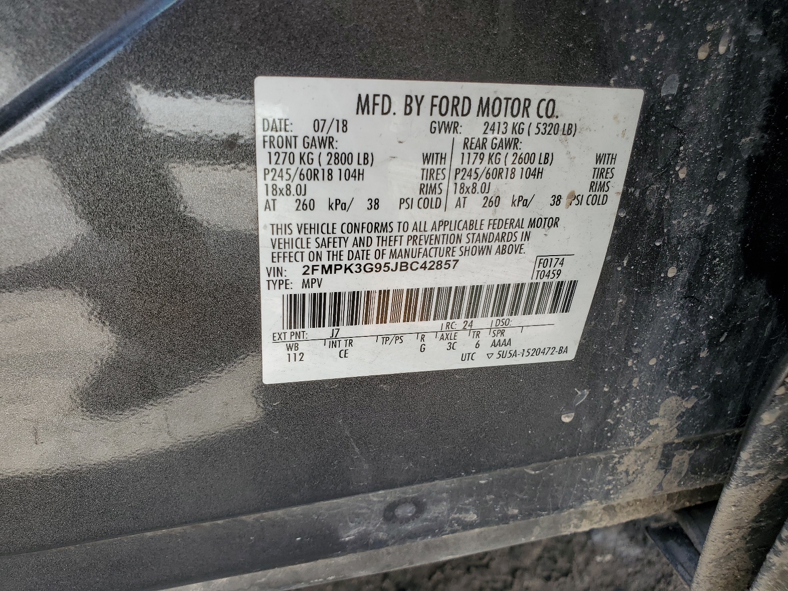 2FMPK3G95JBC42857 2018 Ford Edge Se