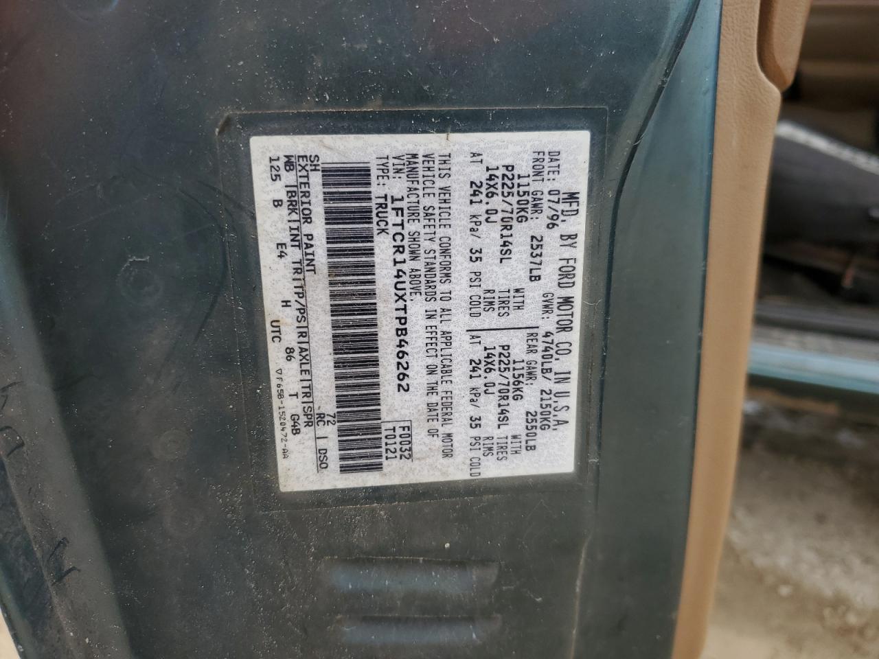 1996 Ford Ranger Super Cab VIN: 1FTCR14UXTPB46262 Lot: 63895964