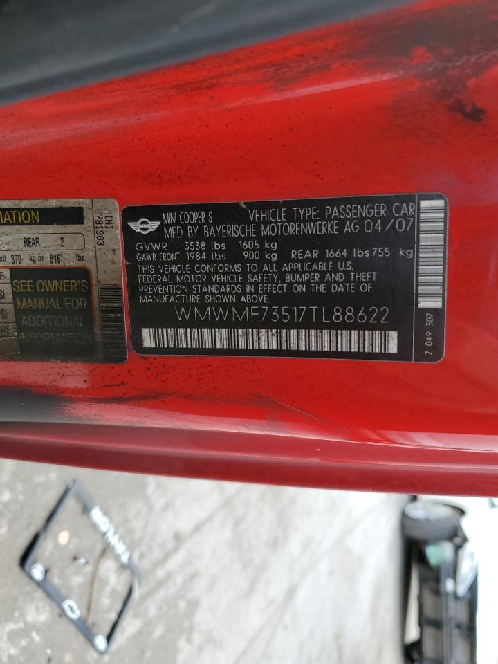 2007 Mini Cooper S VIN: WMWMF73517TL88622 Lot: 62495884