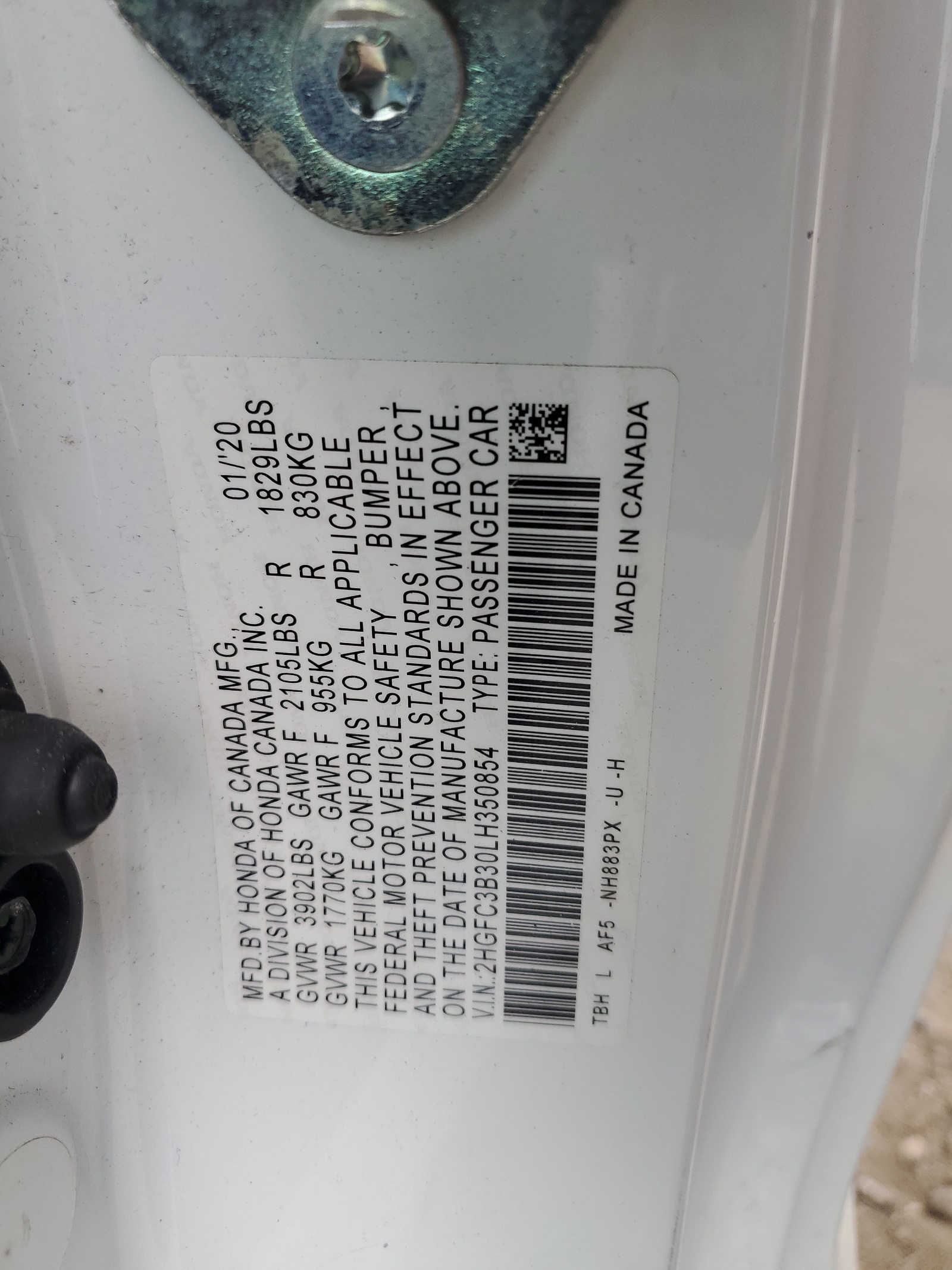 2HGFC3B30LH350854 2020 Honda Civic Ex