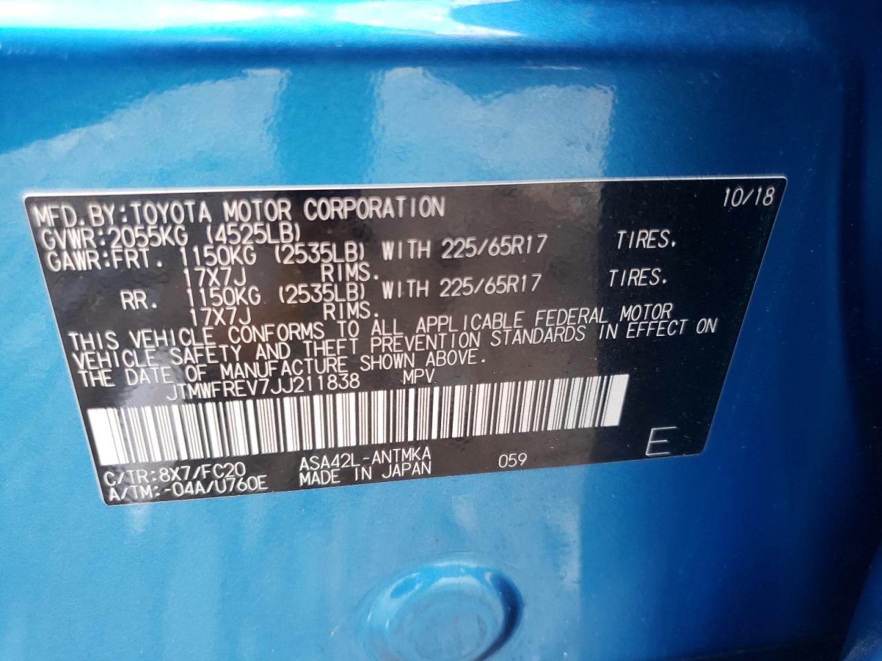 2018 Toyota Rav4 Adventure VIN: JTMWFREV7JJ211838 Lot: 63067884