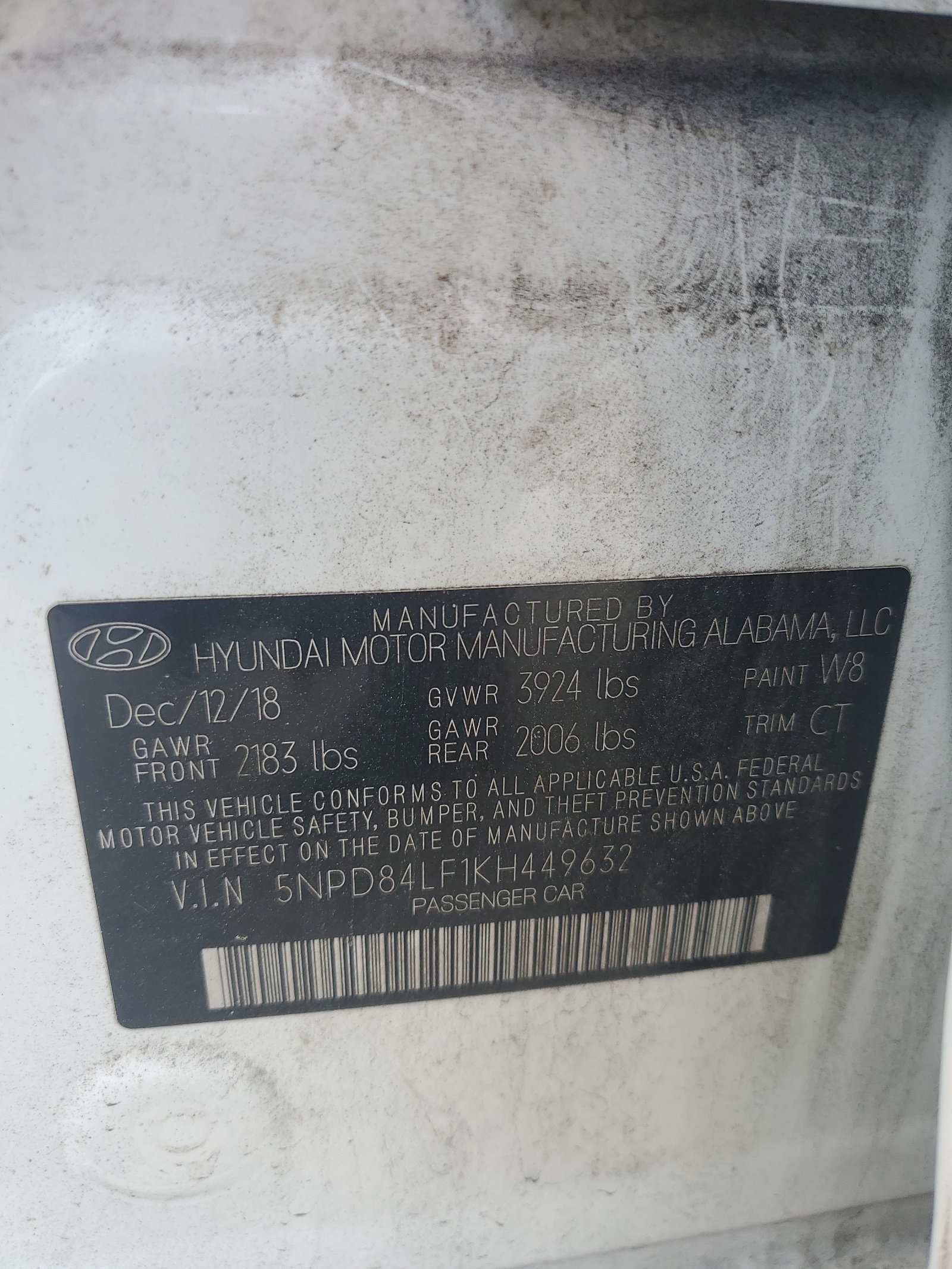 5NPD84LF1KH449632 2019 Hyundai Elantra Sel