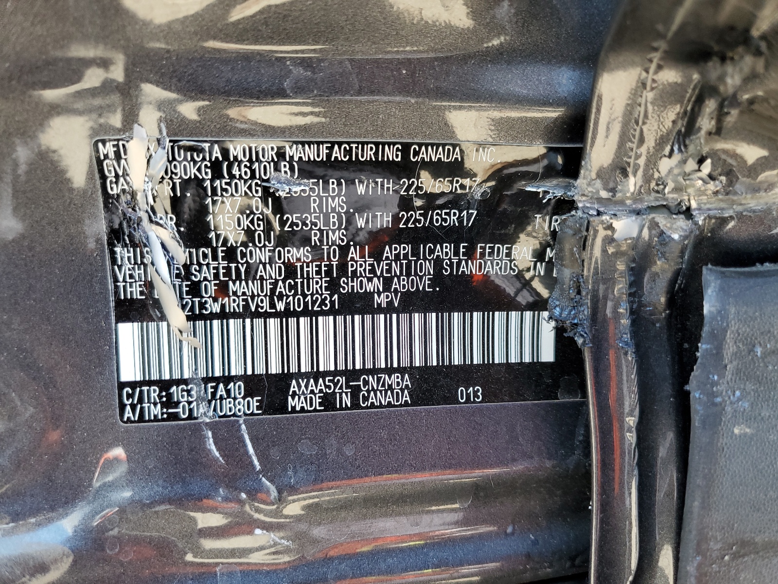 2T3W1RFV9LW101231 2020 Toyota Rav4 Xle