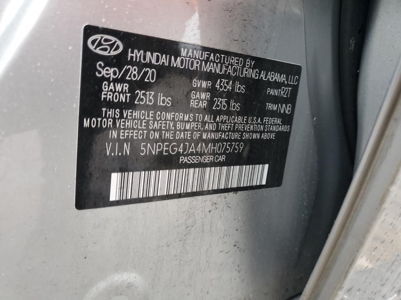 5NPEG4JA4MH075759 2021 Hyundai Sonata Se