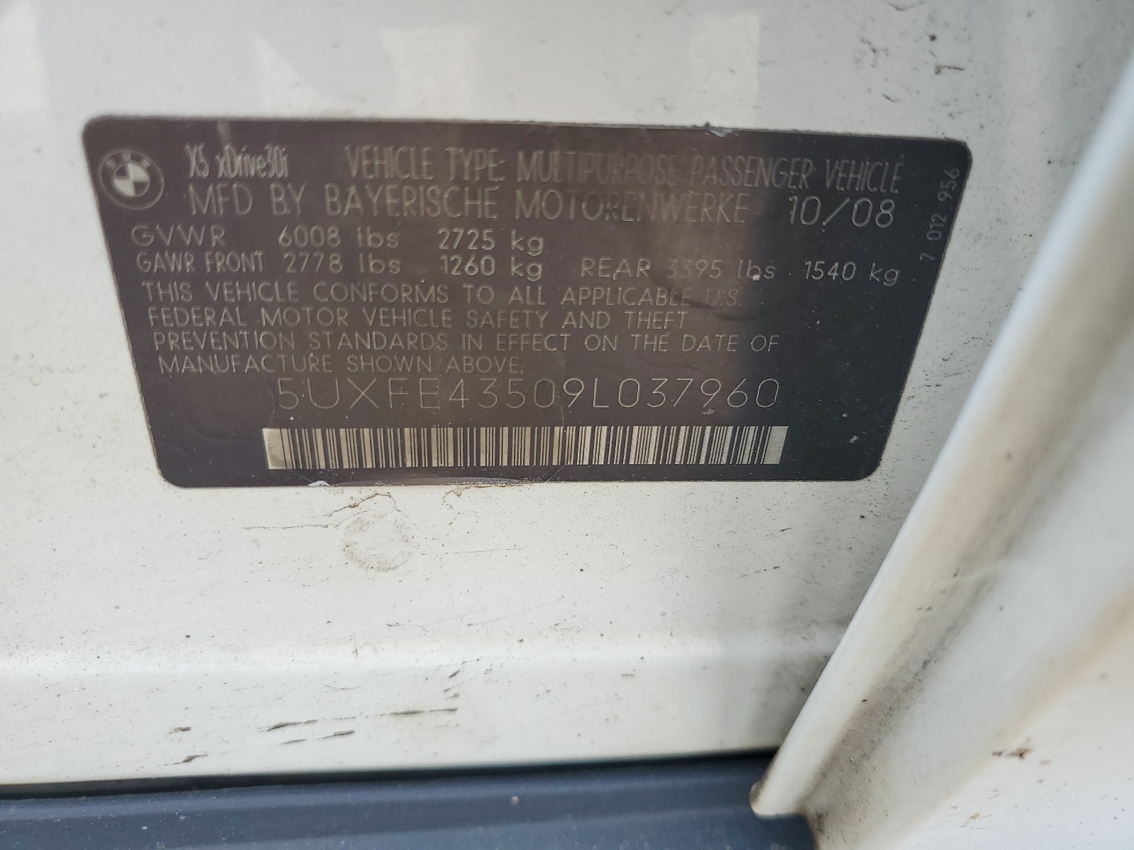 5UXFE43509L037960 2009 BMW X5 xDrive30I