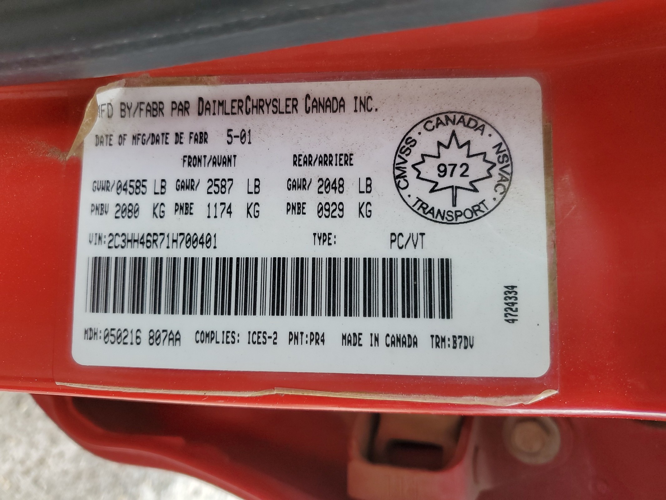 2C3HH46R71H700401 2001 Chrysler Intrepid Se