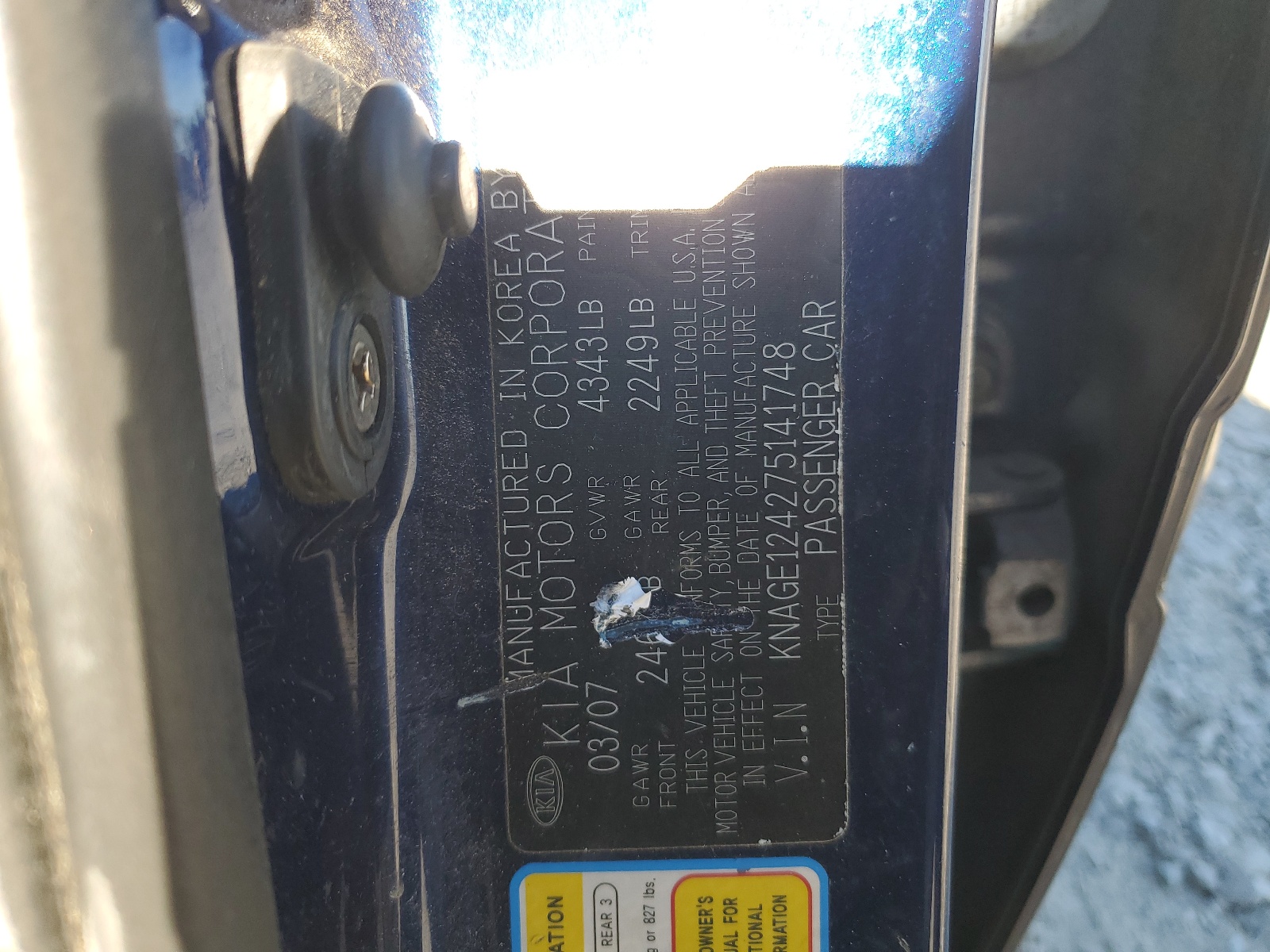 KNAGE124275141748 2007 Kia Optima Lx