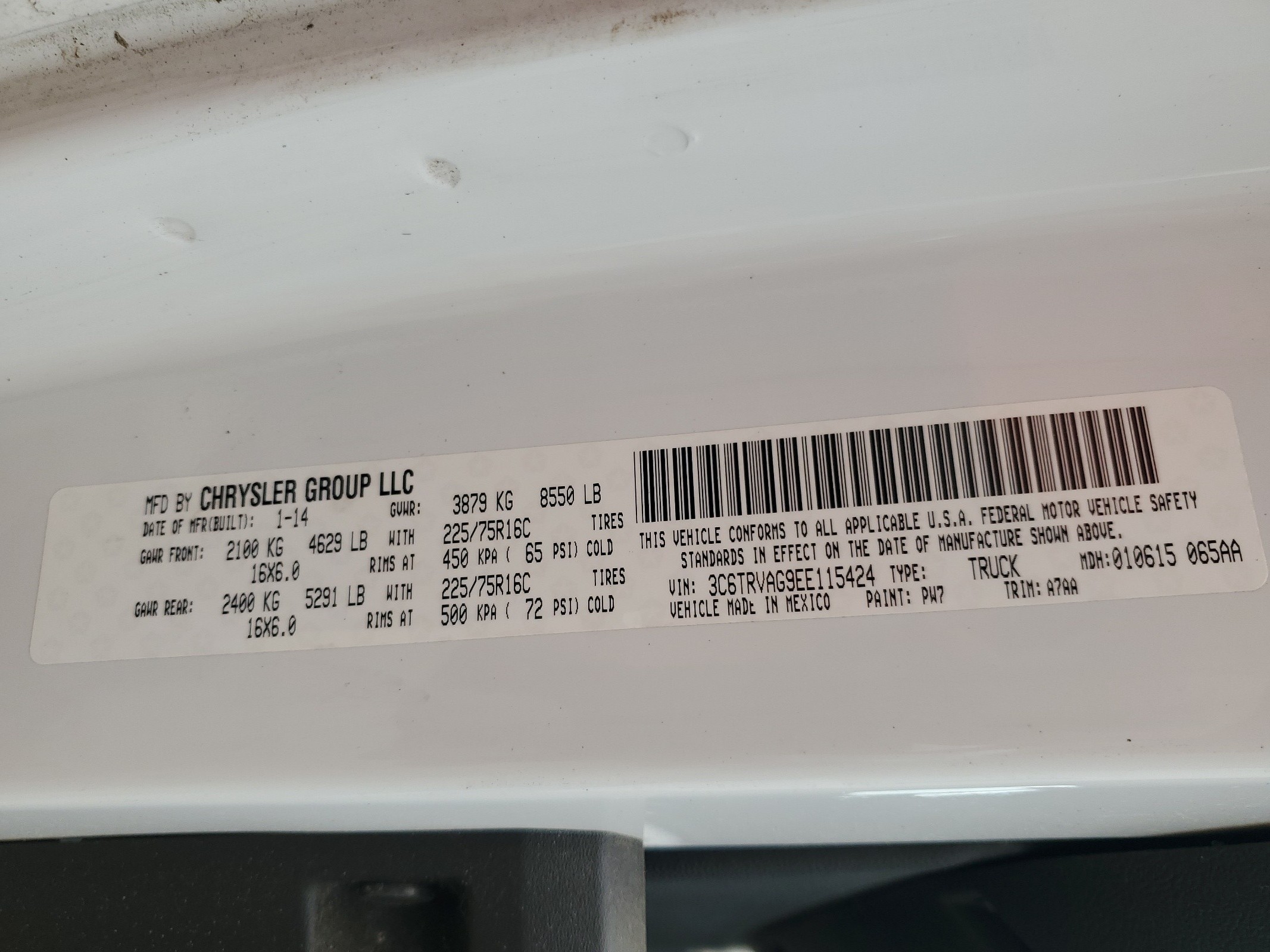 3C6TRVAG9EE115424 2014 Ram Promaster 1500 1500 Standard